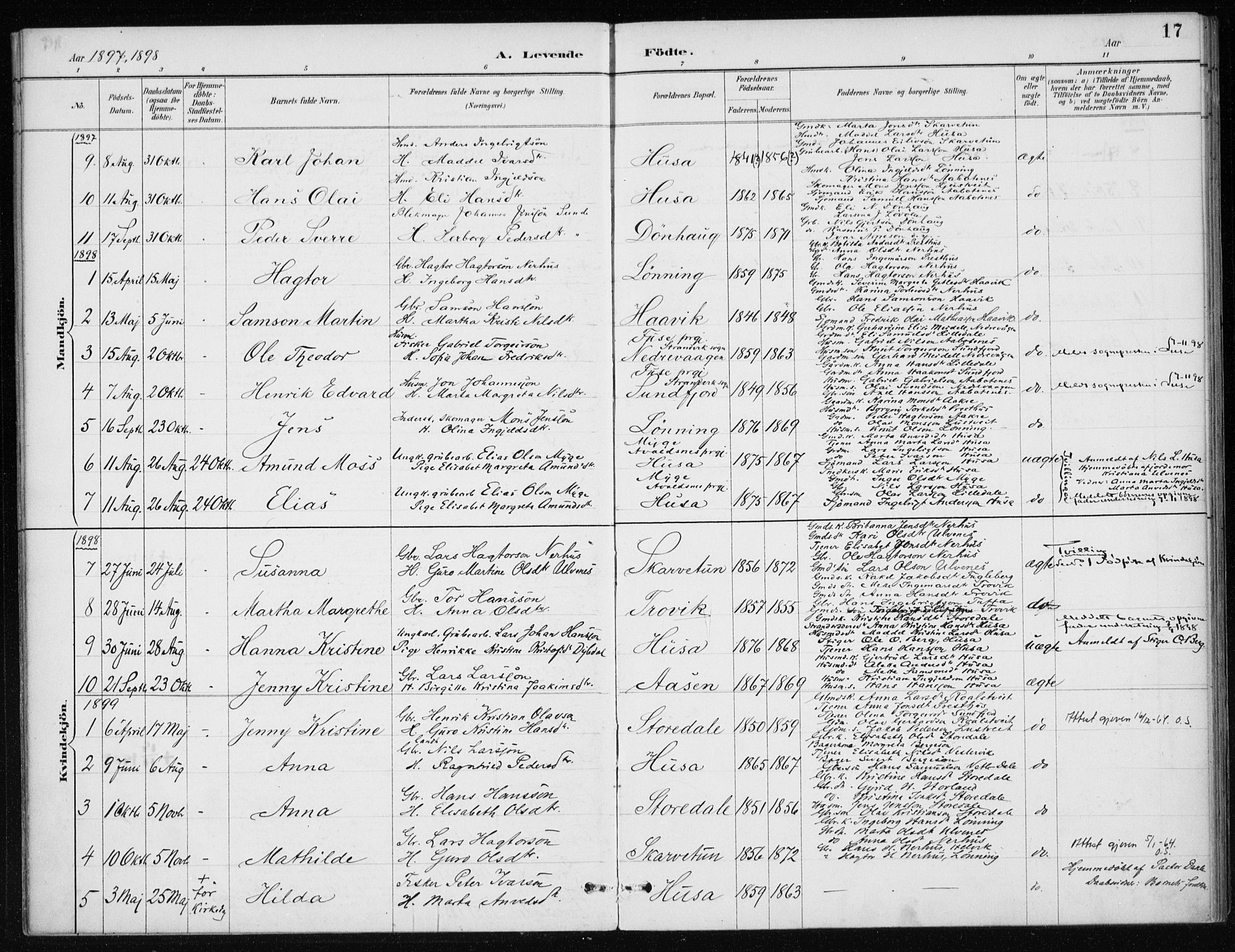Kvinnherad sokneprestembete, SAB/A-76401/H/Haa: Parish register (official) no. E 1, 1887-1912, p. 17