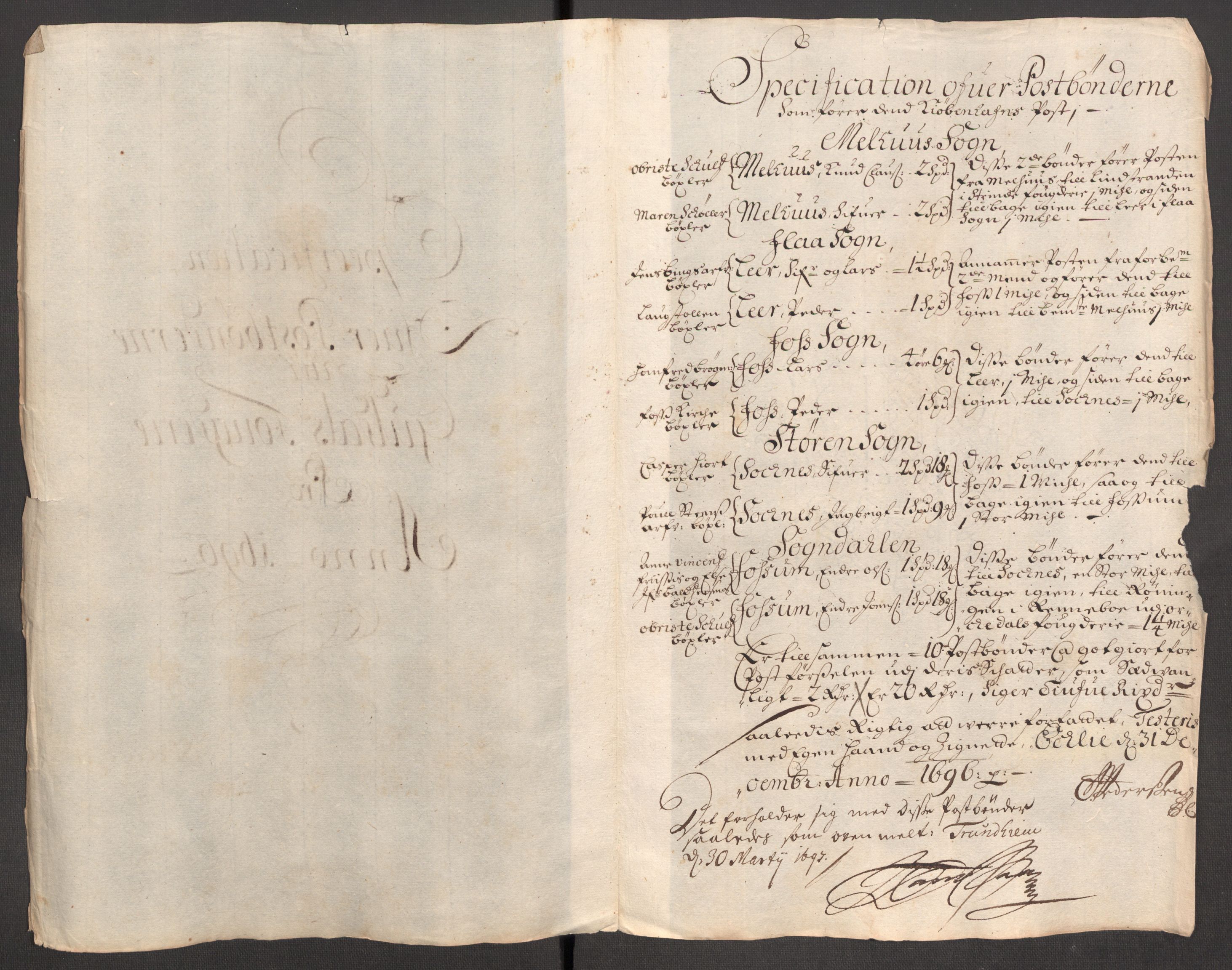 Rentekammeret inntil 1814, Reviderte regnskaper, Fogderegnskap, AV/RA-EA-4092/R60/L3946: Fogderegnskap Orkdal og Gauldal, 1696, p. 397