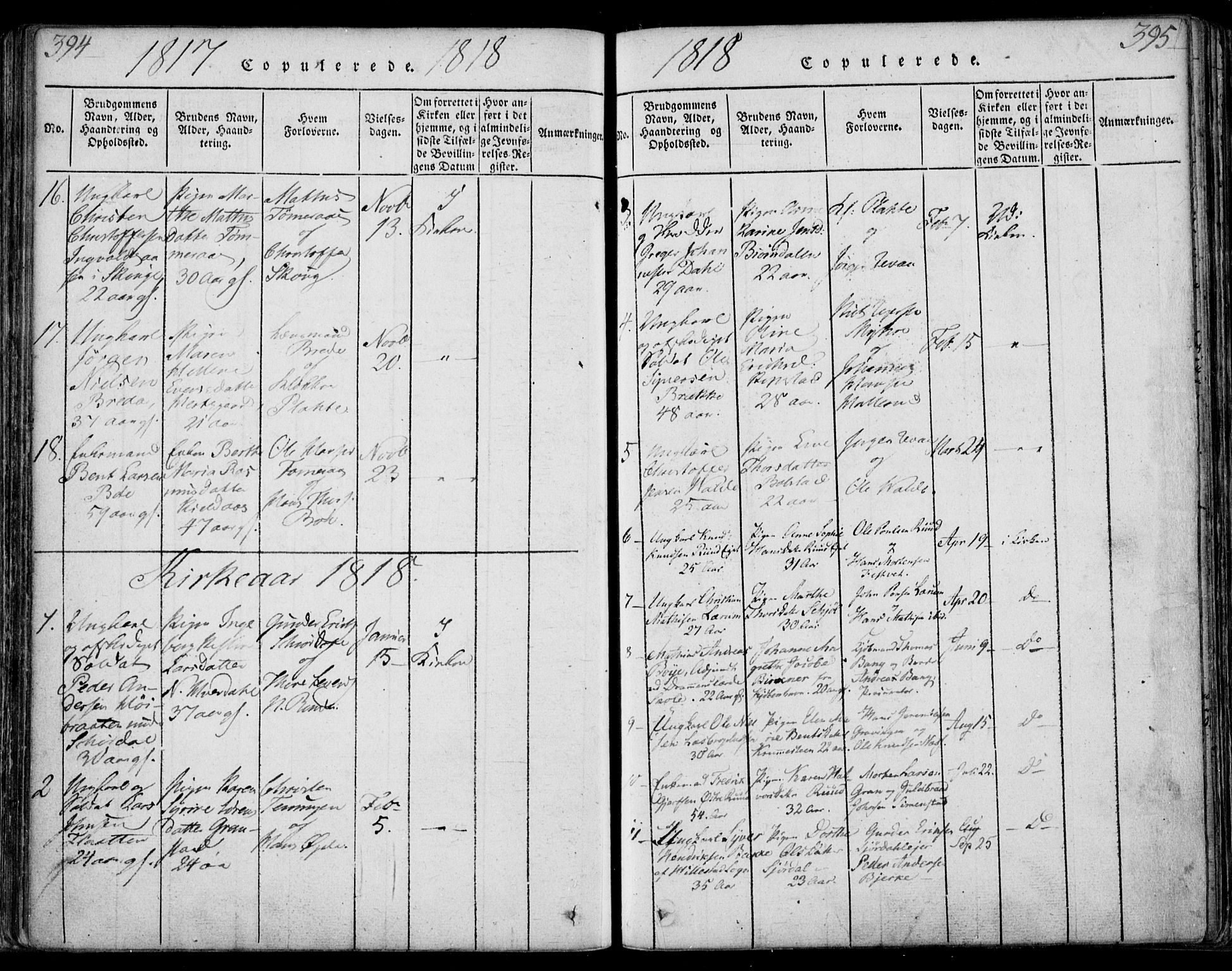 Sande Kirkebøker, AV/SAKO-A-53/F/Fa/L0003: Parish register (official) no. 3, 1814-1847, p. 394-395