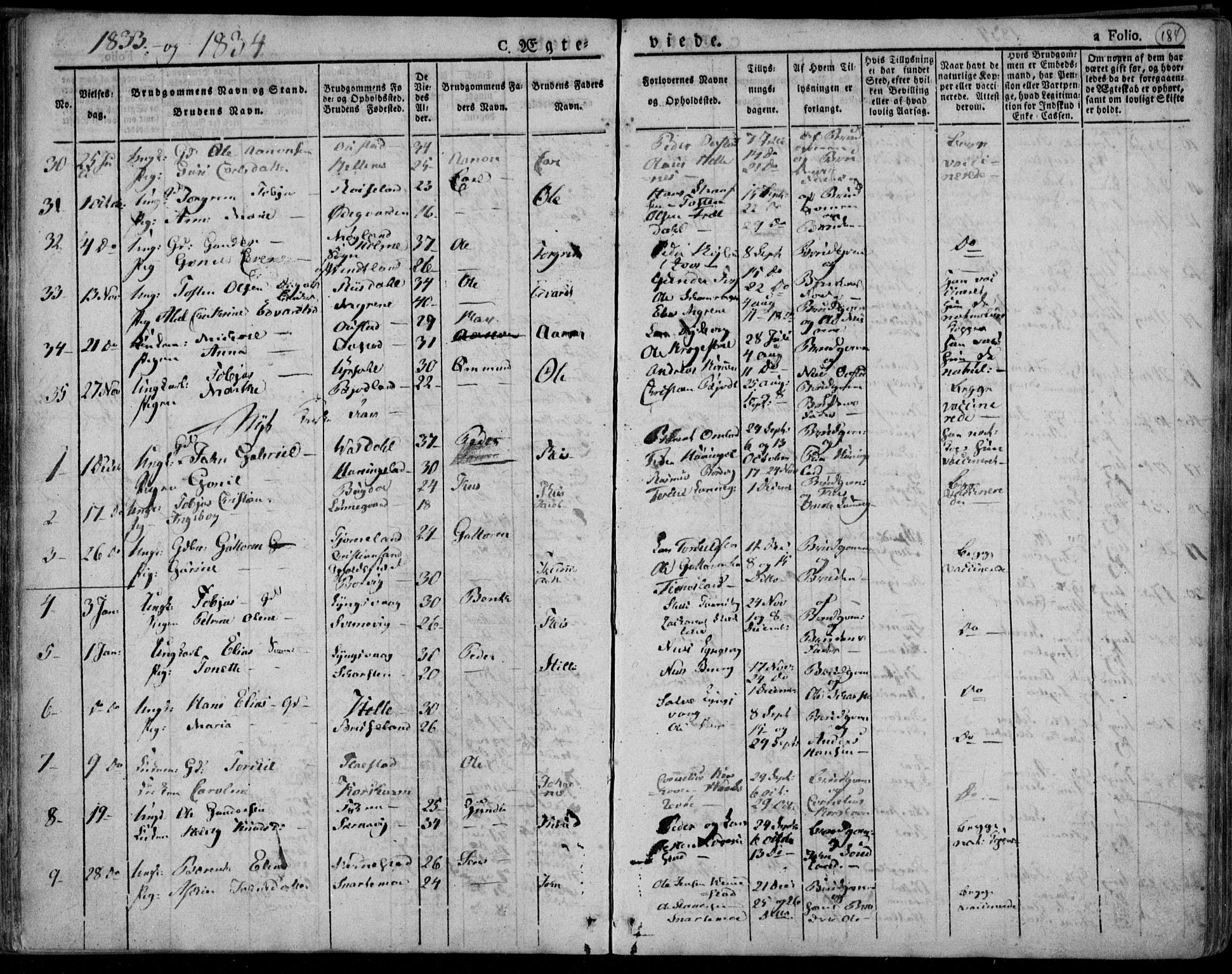 Lyngdal sokneprestkontor, SAK/1111-0029/F/Fa/Fac/L0007: Parish register (official) no. A 7, 1825-1838, p. 184