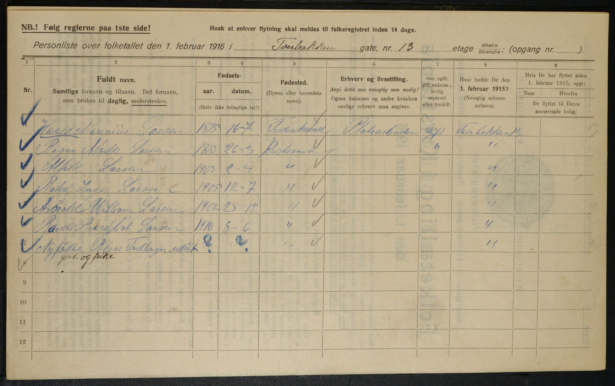 OBA, Municipal Census 1916 for Kristiania, 1916, p. 120661