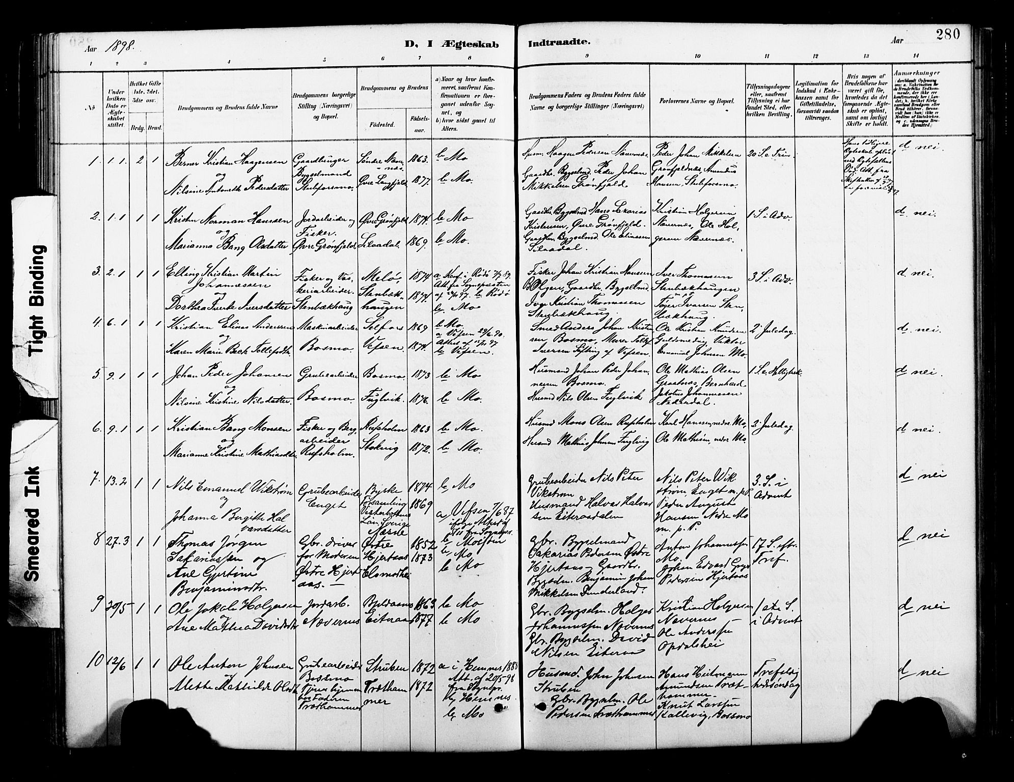 Ministerialprotokoller, klokkerbøker og fødselsregistre - Nordland, SAT/A-1459/827/L0421: Parish register (copy) no. 827C10, 1887-1906, p. 280