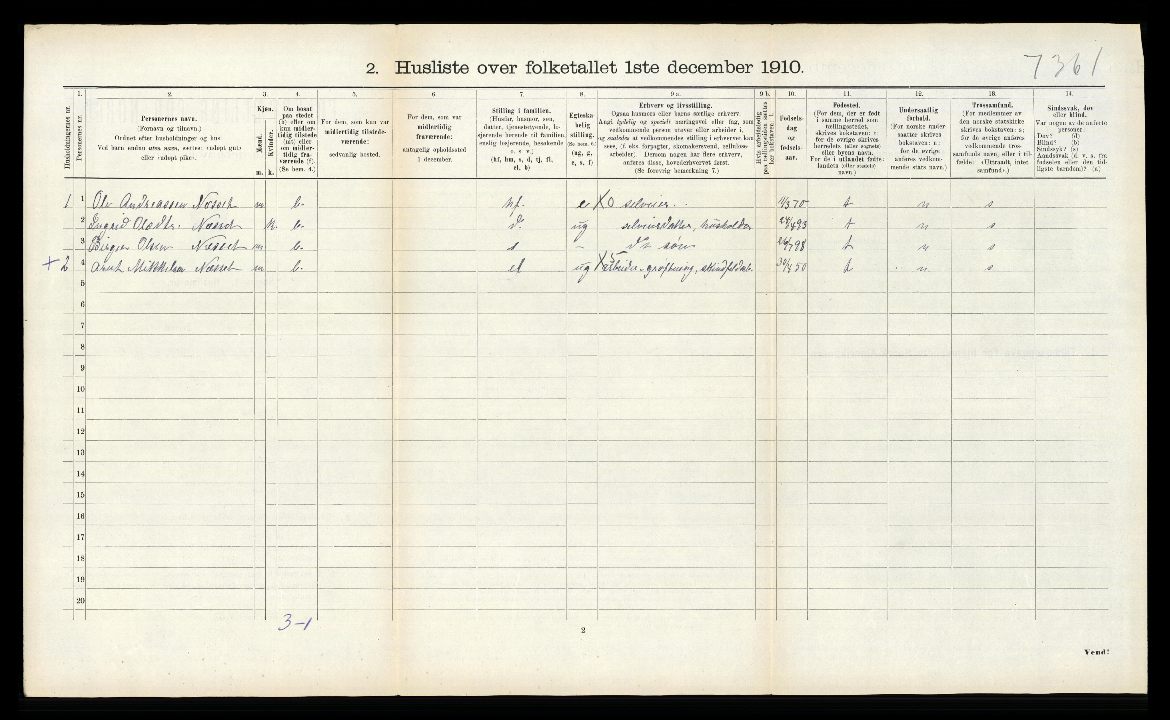 RA, 1910 census for Kvam, 1910, p. 182