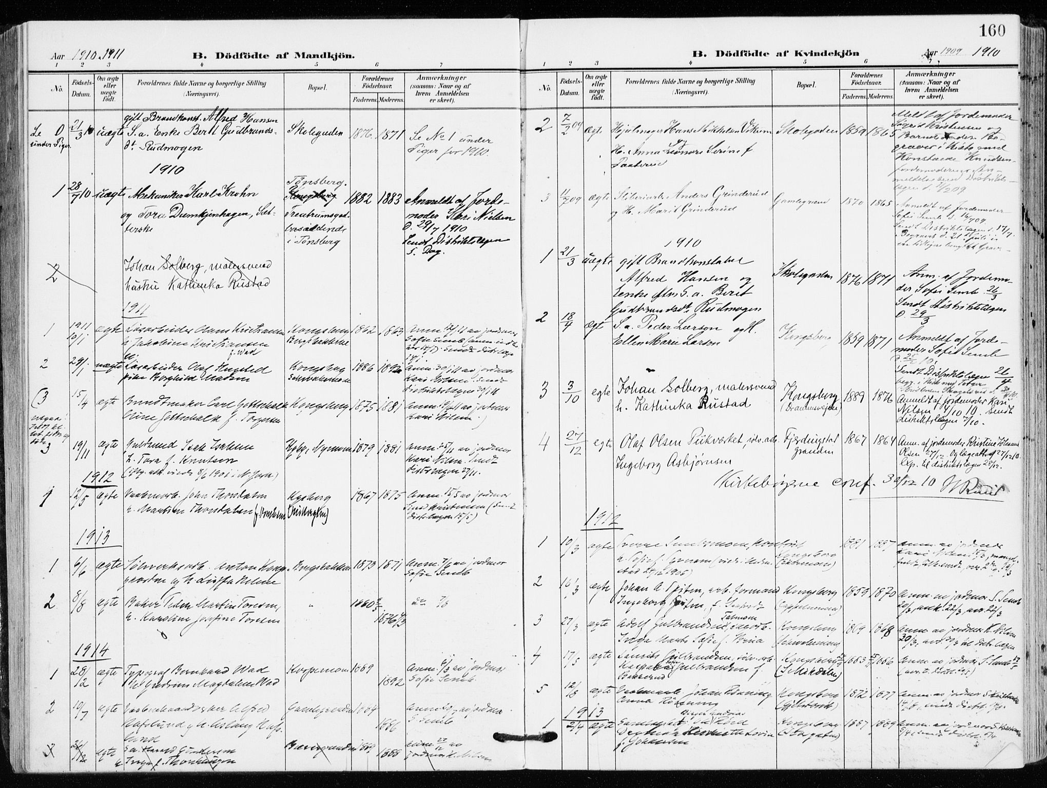 Kongsberg kirkebøker, SAKO/A-22/F/Fb/L0004: Parish register (official) no. II 4, 1906-1918, p. 160