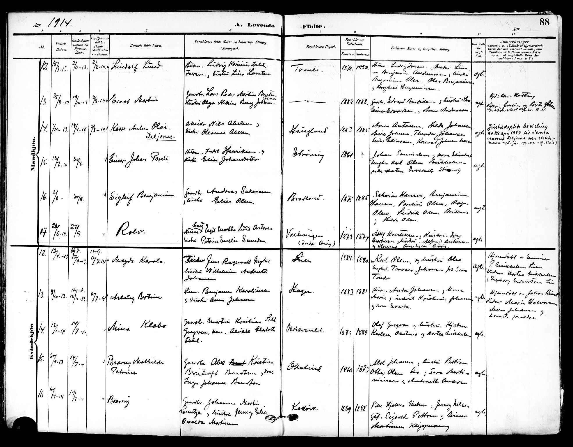 Ministerialprotokoller, klokkerbøker og fødselsregistre - Nordland, SAT/A-1459/839/L0569: Parish register (official) no. 839A06, 1903-1922, p. 88