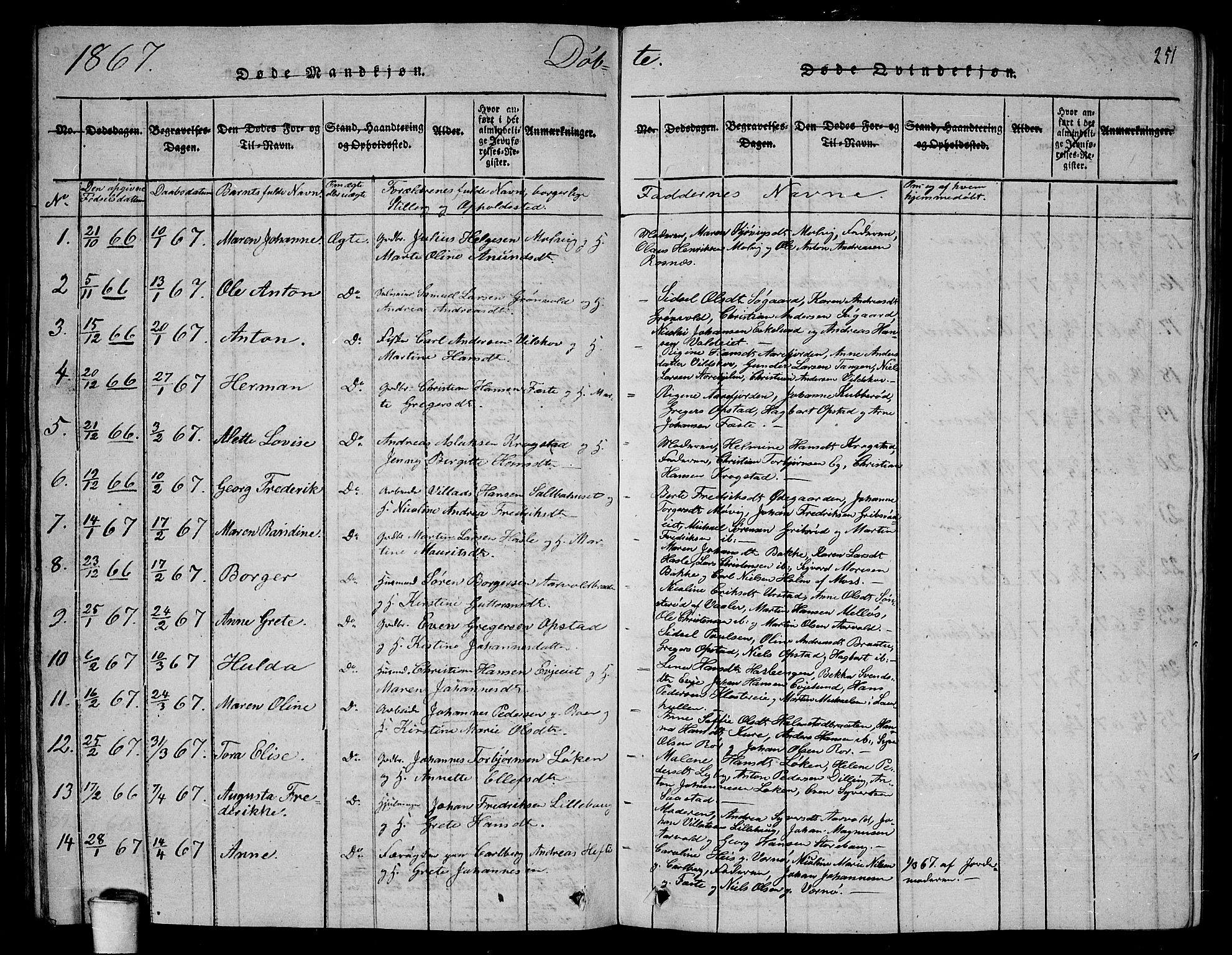 Rygge prestekontor Kirkebøker, AV/SAO-A-10084b/G/Ga/L0001: Parish register (copy) no. 1, 1814-1871, p. 250-251