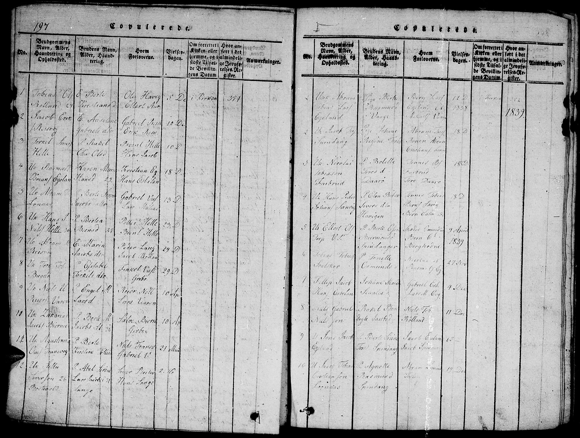 Herad sokneprestkontor, AV/SAK-1111-0018/F/Fb/Fbb/L0001: Parish register (copy) no. B 1, 1815-1852, p. 197