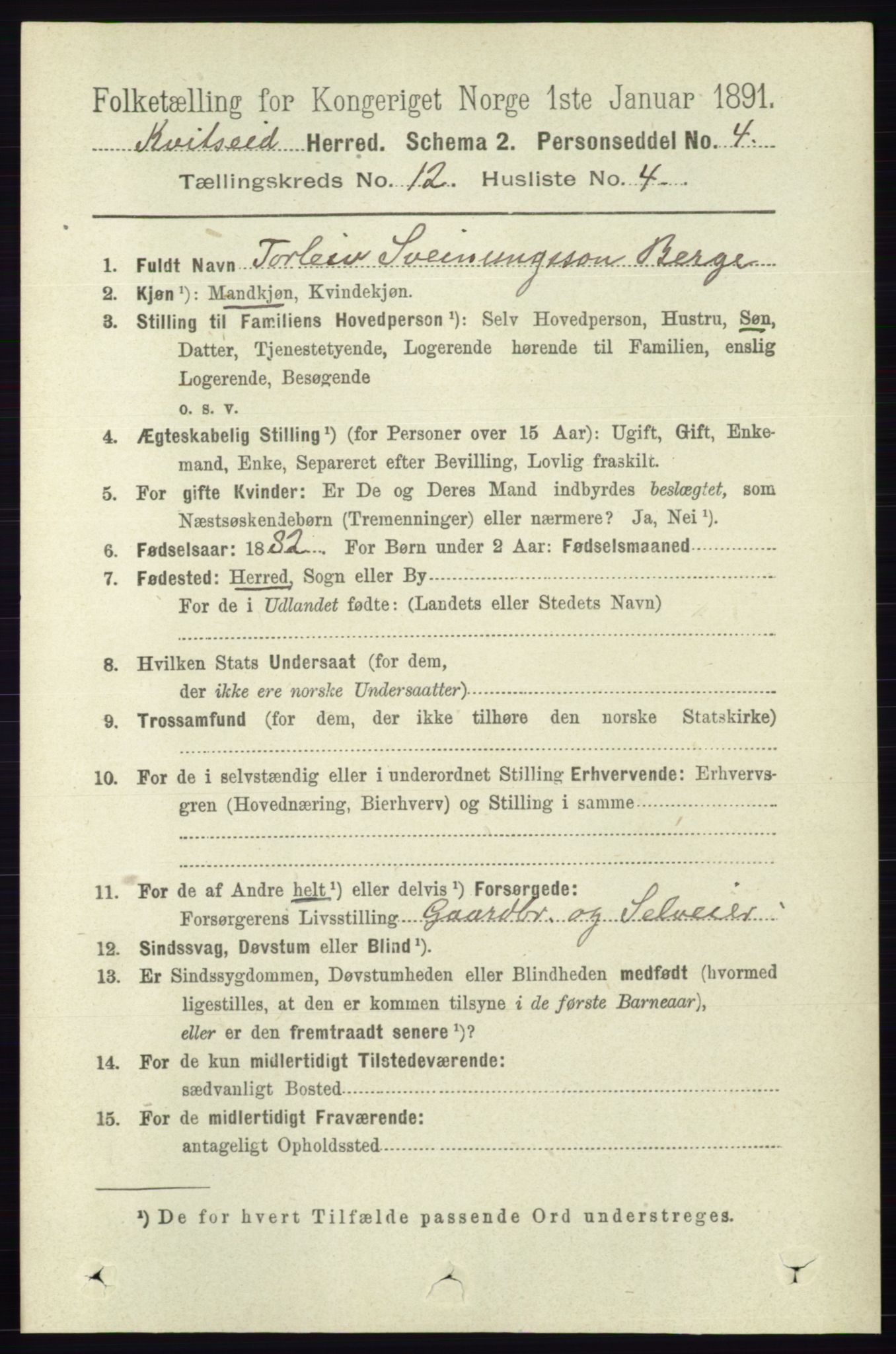 RA, 1891 census for 0829 Kviteseid, 1891, p. 2859