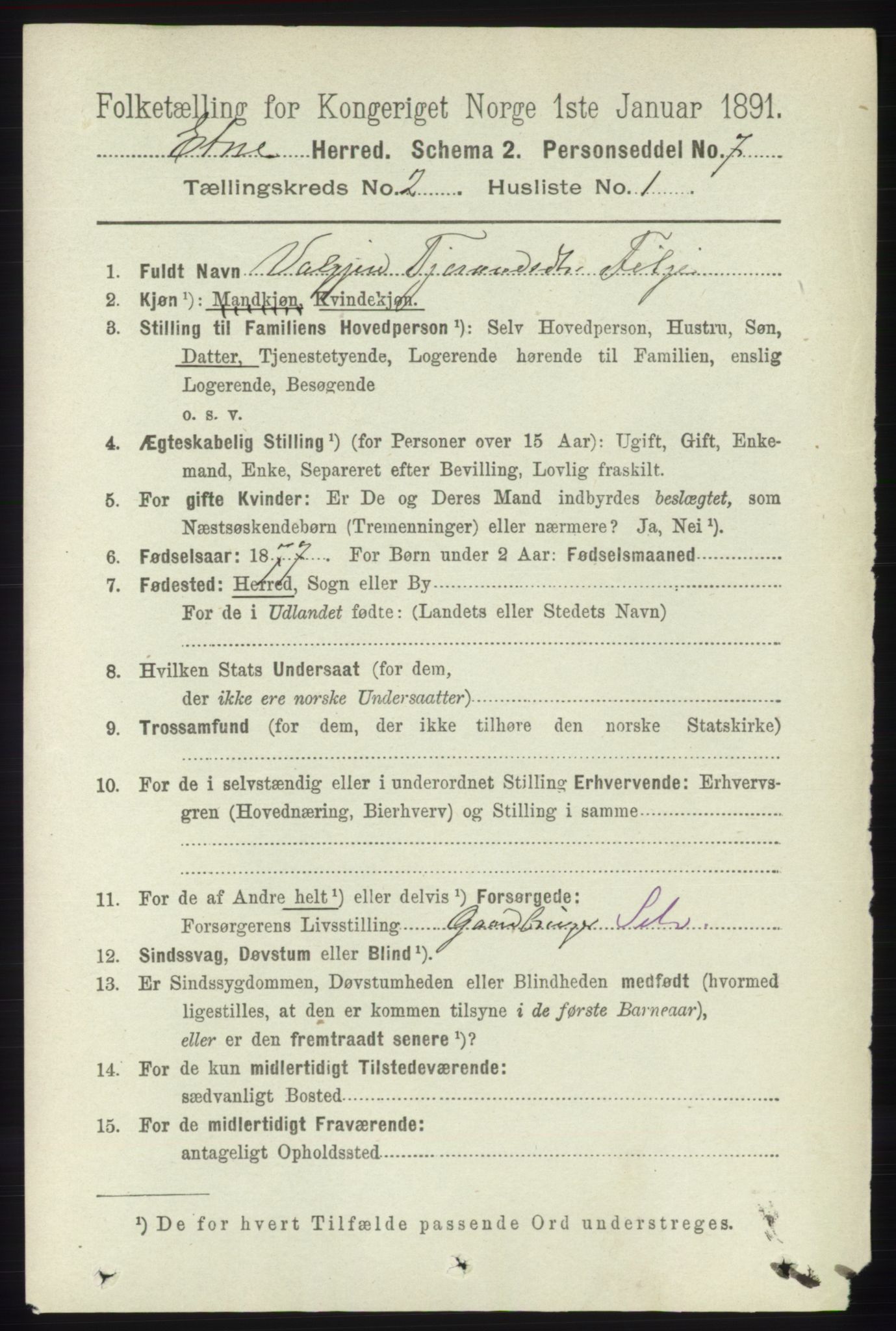 RA, 1891 census for 1211 Etne, 1891, p. 338