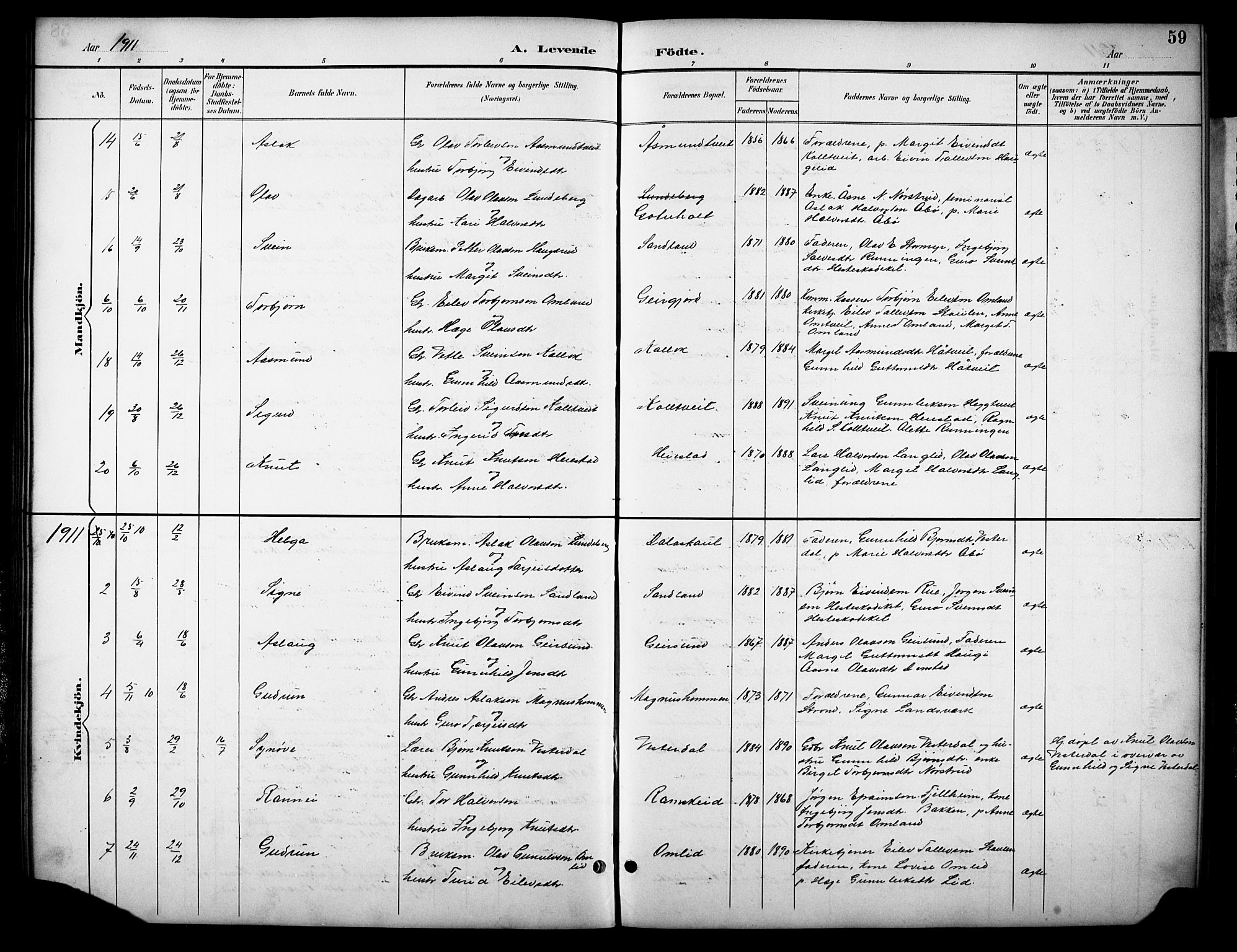 Kviteseid kirkebøker, AV/SAKO-A-276/G/Gb/L0003: Parish register (copy) no. II 3, 1893-1933, p. 59