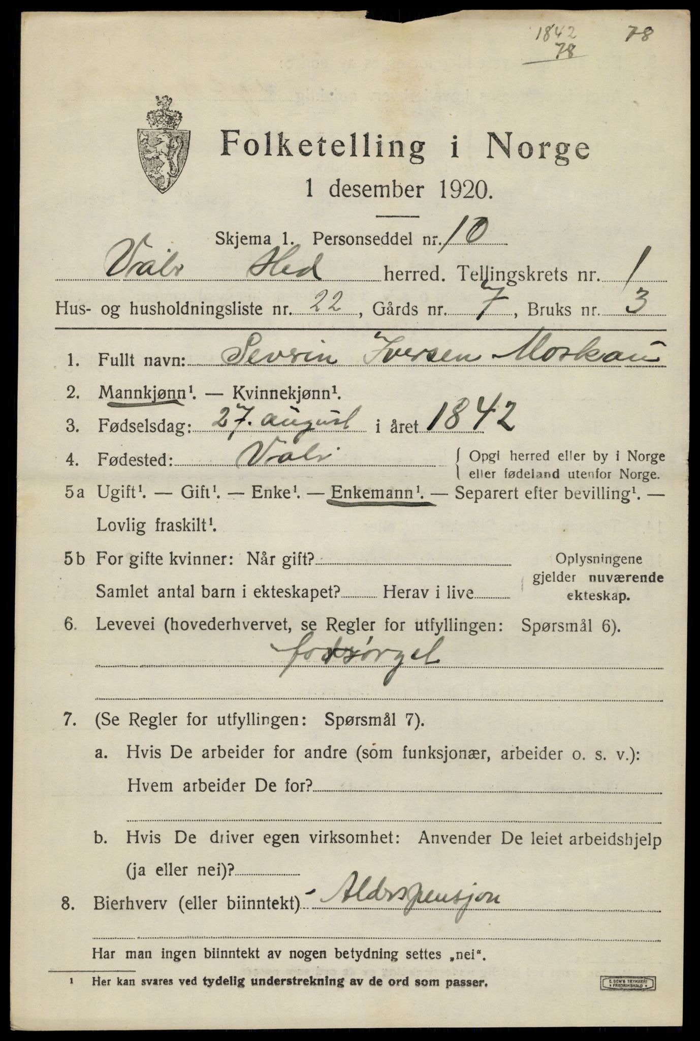 SAH, 1920 census for Våler (Hedmark), 1920, p. 1855