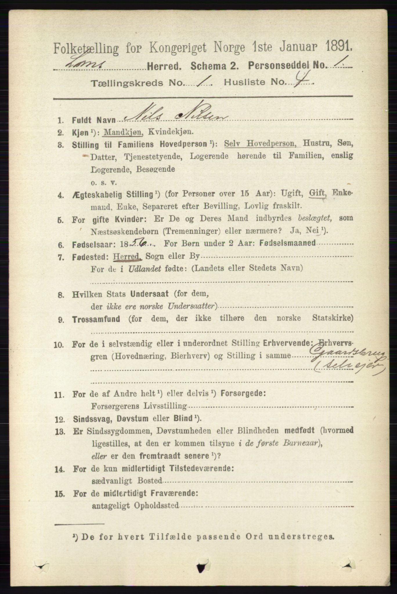 RA, 1891 census for 0514 Lom, 1891, p. 134