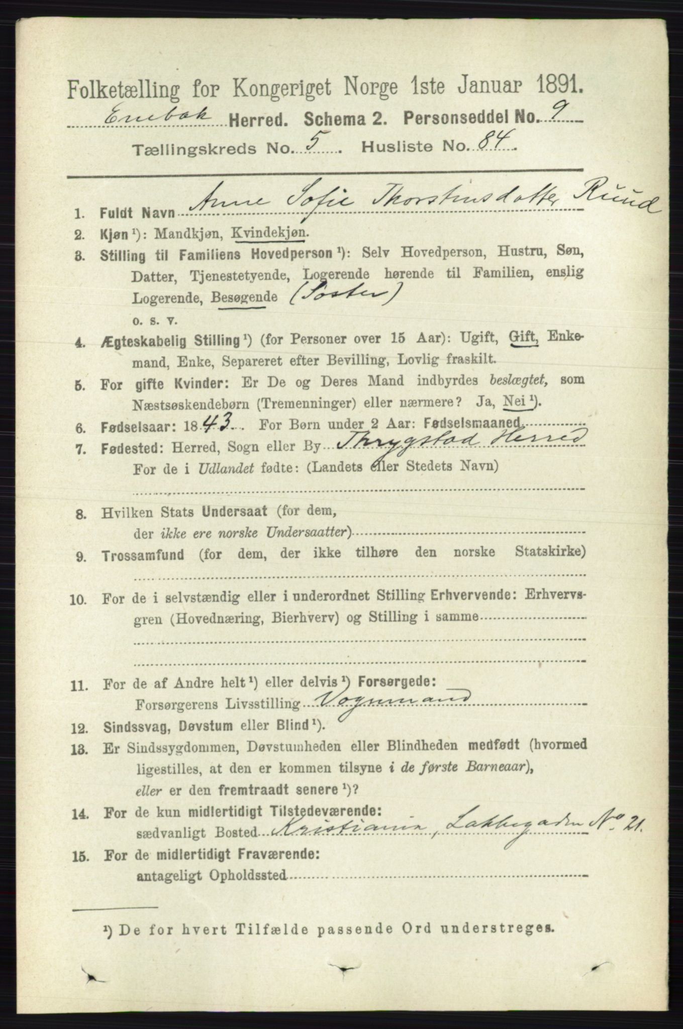 RA, 1891 census for 0229 Enebakk, 1891, p. 2511
