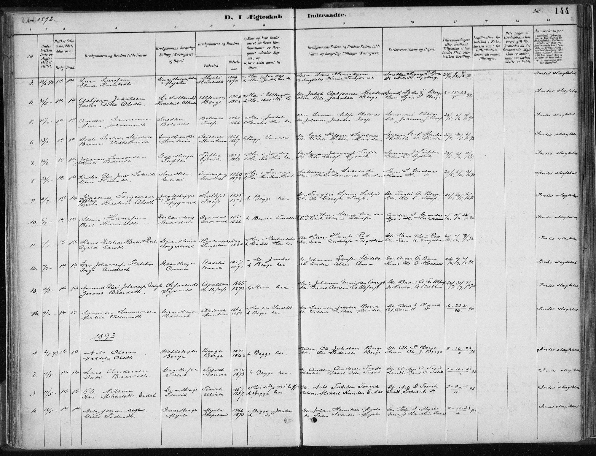 Strandebarm sokneprestembete, AV/SAB-A-78401/H/Haa: Parish register (official) no. B  1, 1886-1908, p. 144