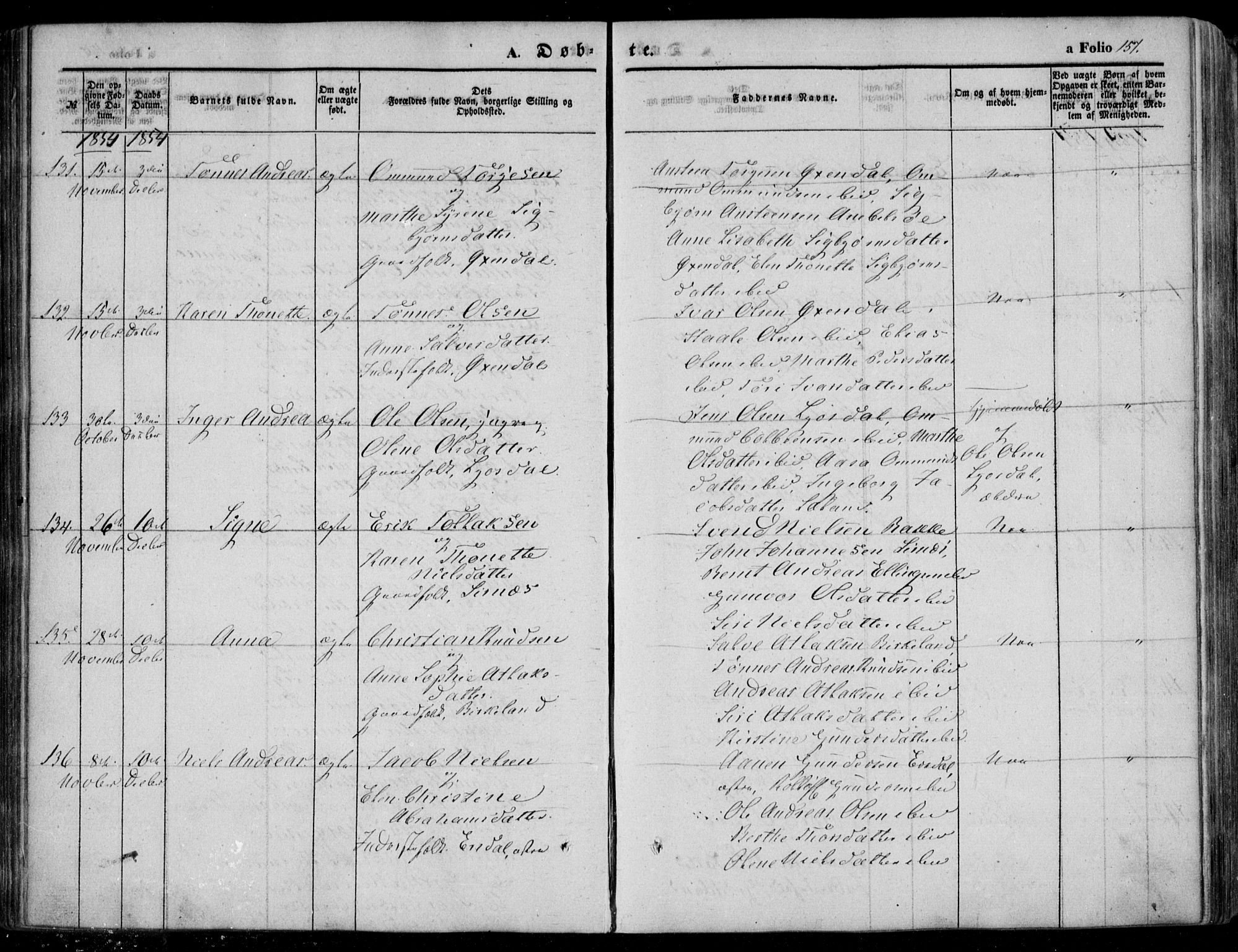 Bakke sokneprestkontor, AV/SAK-1111-0002/F/Fa/Faa/L0005: Parish register (official) no. A 5, 1847-1855, p. 157