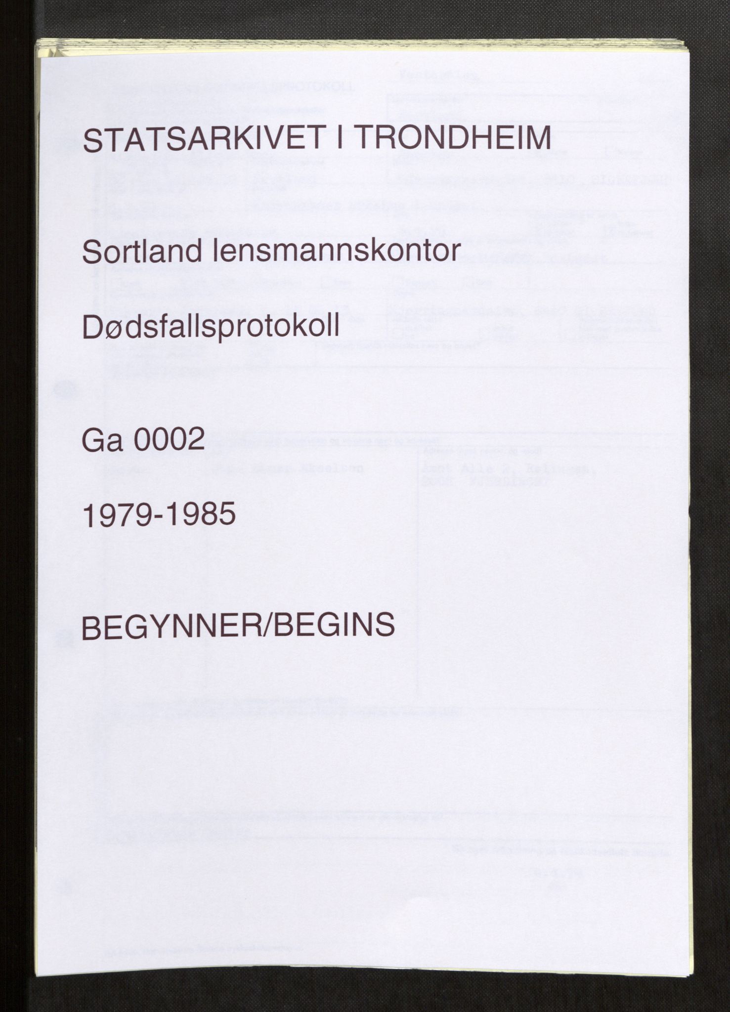 Sortland lensmannskontor, SAT/A-6376/2/Ga/L0002: Dødsfallprotokoll, 1979-1985