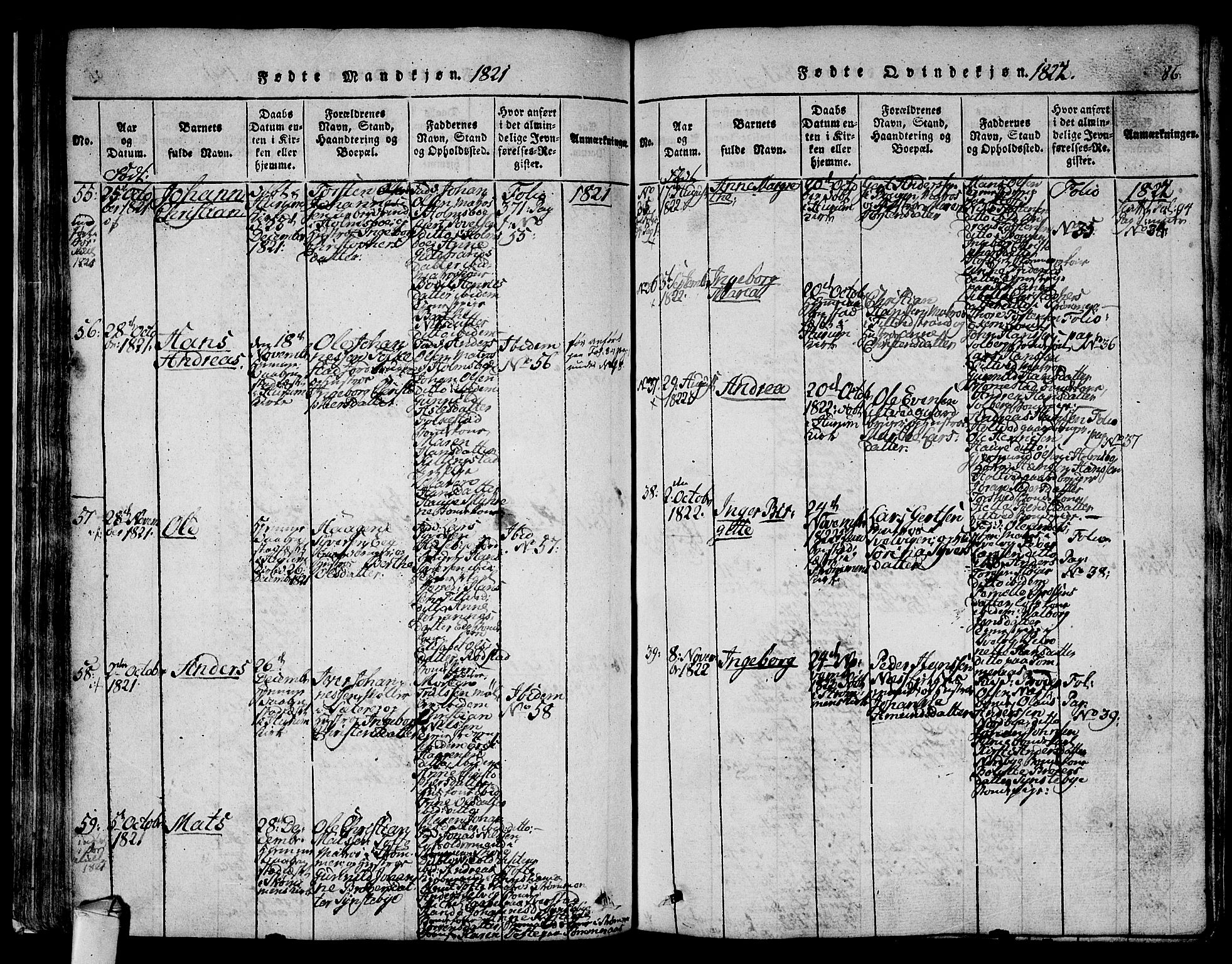 Hurum kirkebøker, SAKO/A-229/F/Fa/L0009: Parish register (official) no. 9, 1816-1826, p. 86