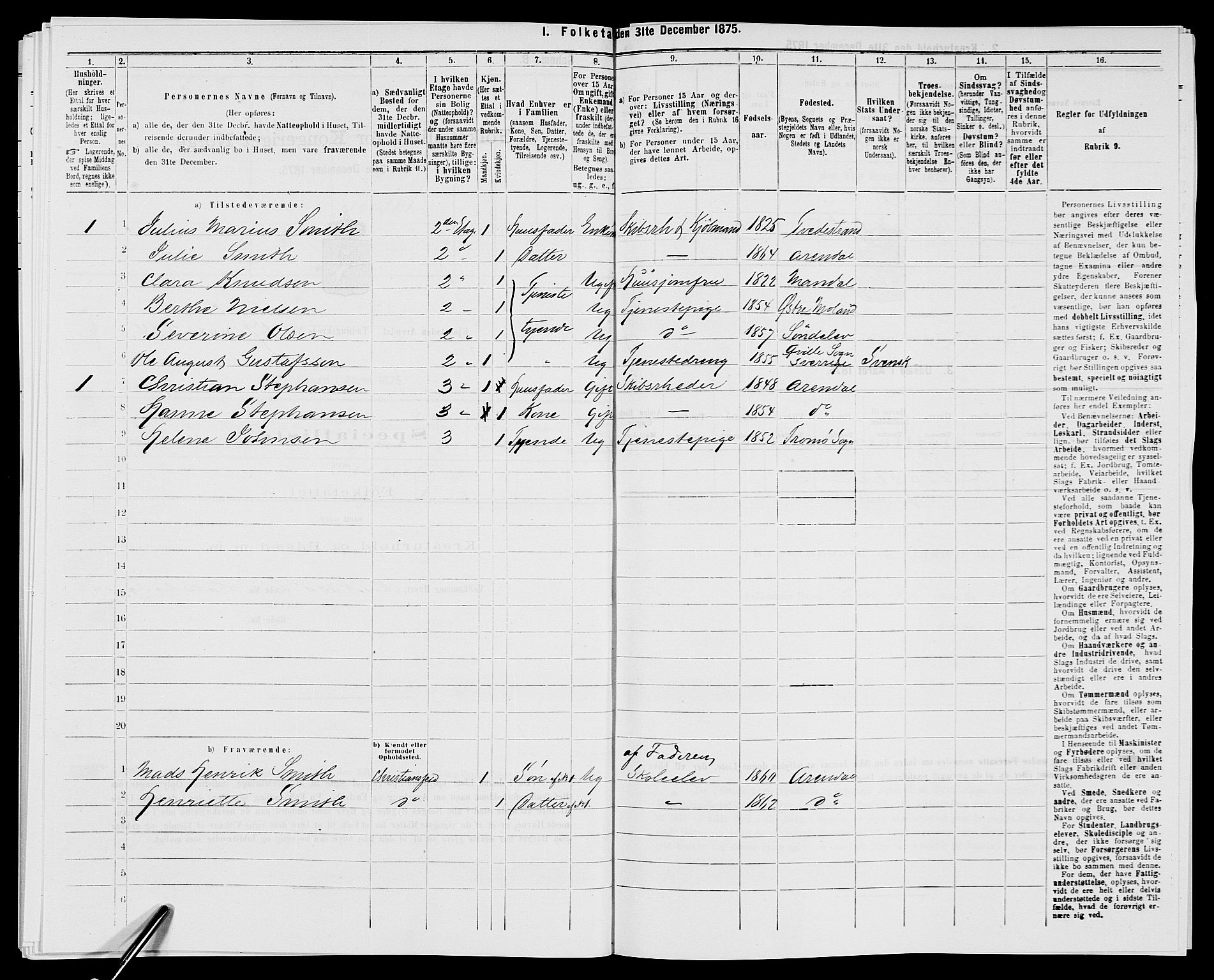 SAK, 1875 census for 0903P Arendal, 1875, p. 570