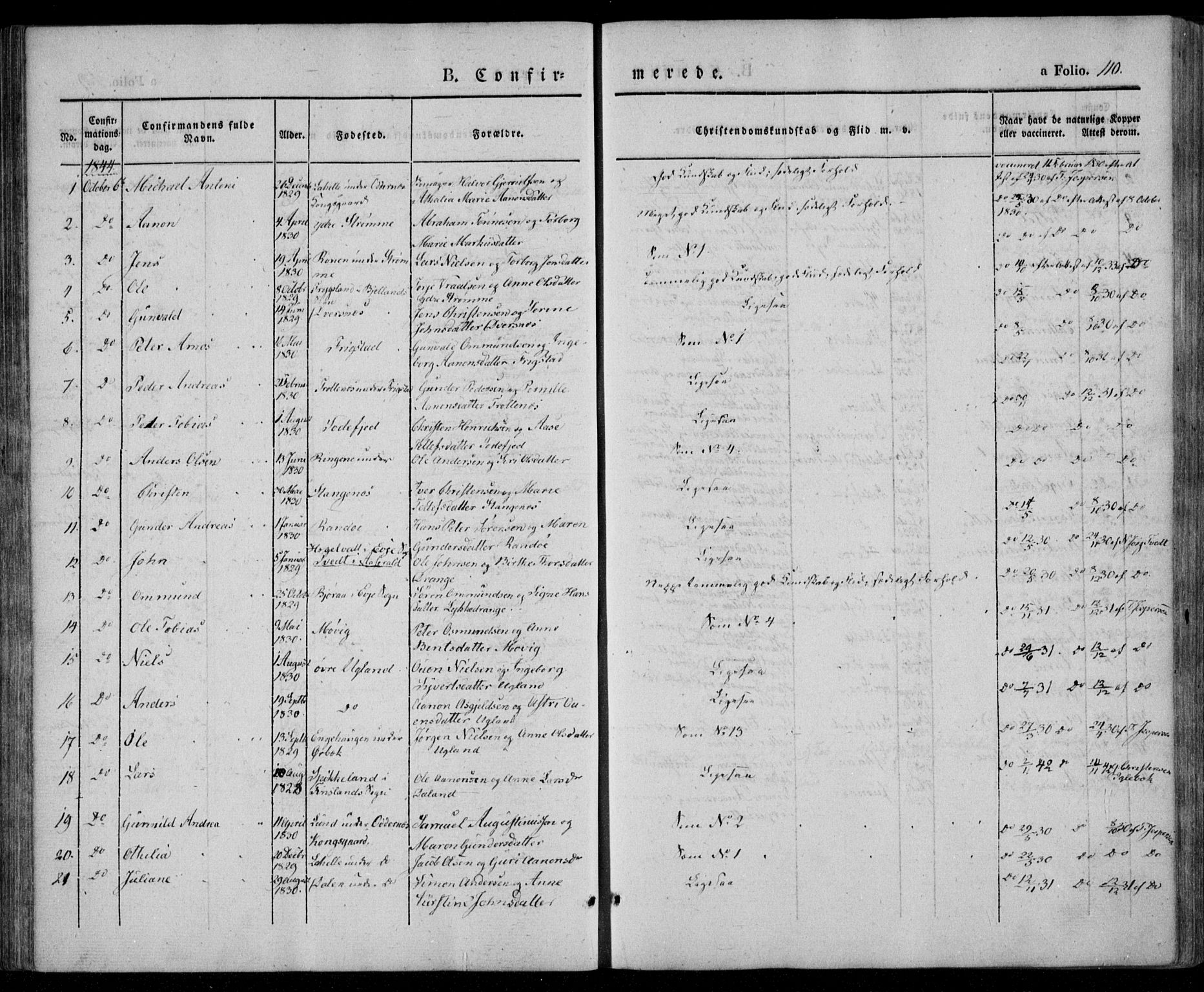 Oddernes sokneprestkontor, SAK/1111-0033/F/Fa/Faa/L0006: Parish register (official) no. A 6, 1838-1851, p. 110