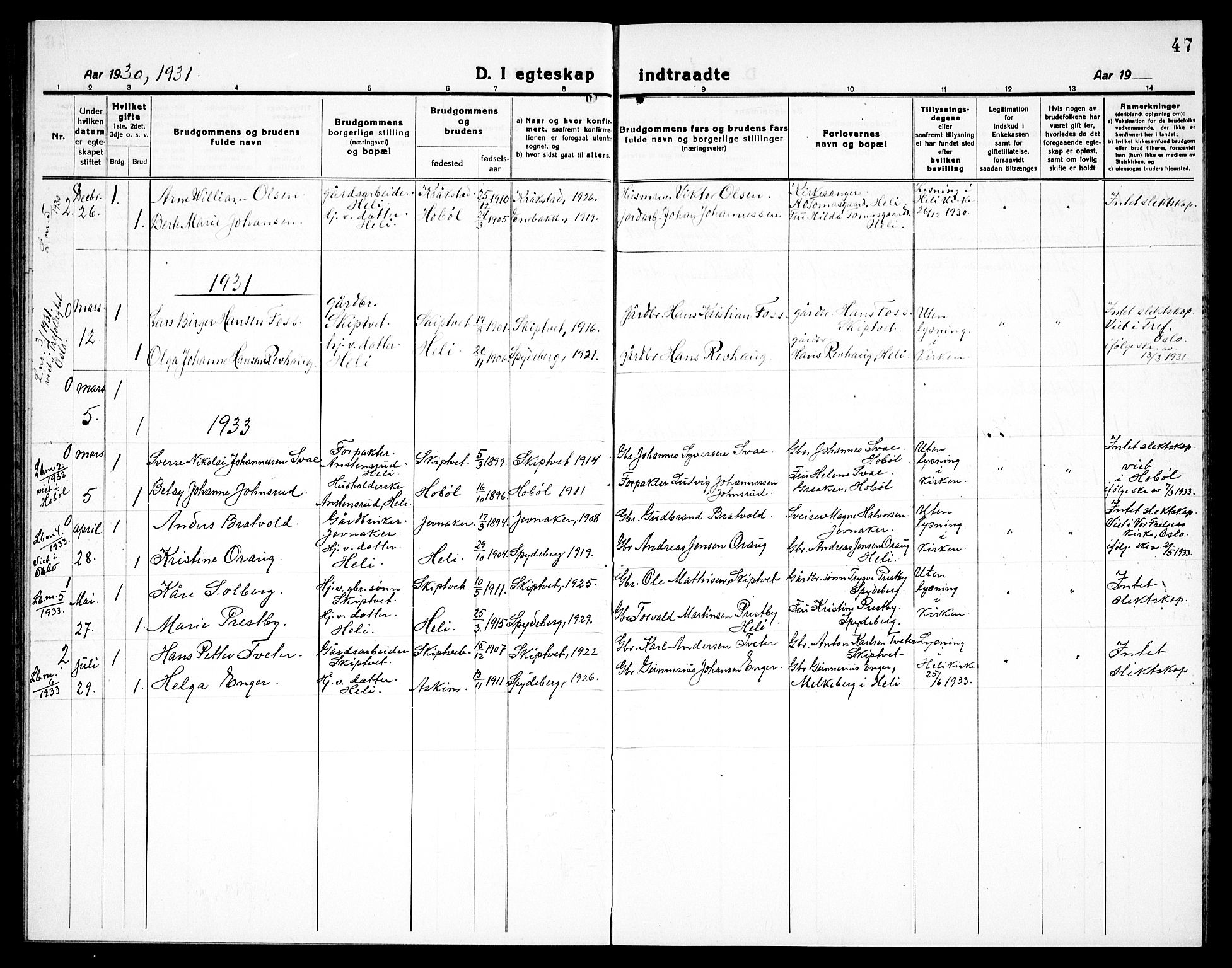 Spydeberg prestekontor Kirkebøker, AV/SAO-A-10924/G/Gc/L0002: Parish register (copy) no. III 2, 1918-1939, p. 47