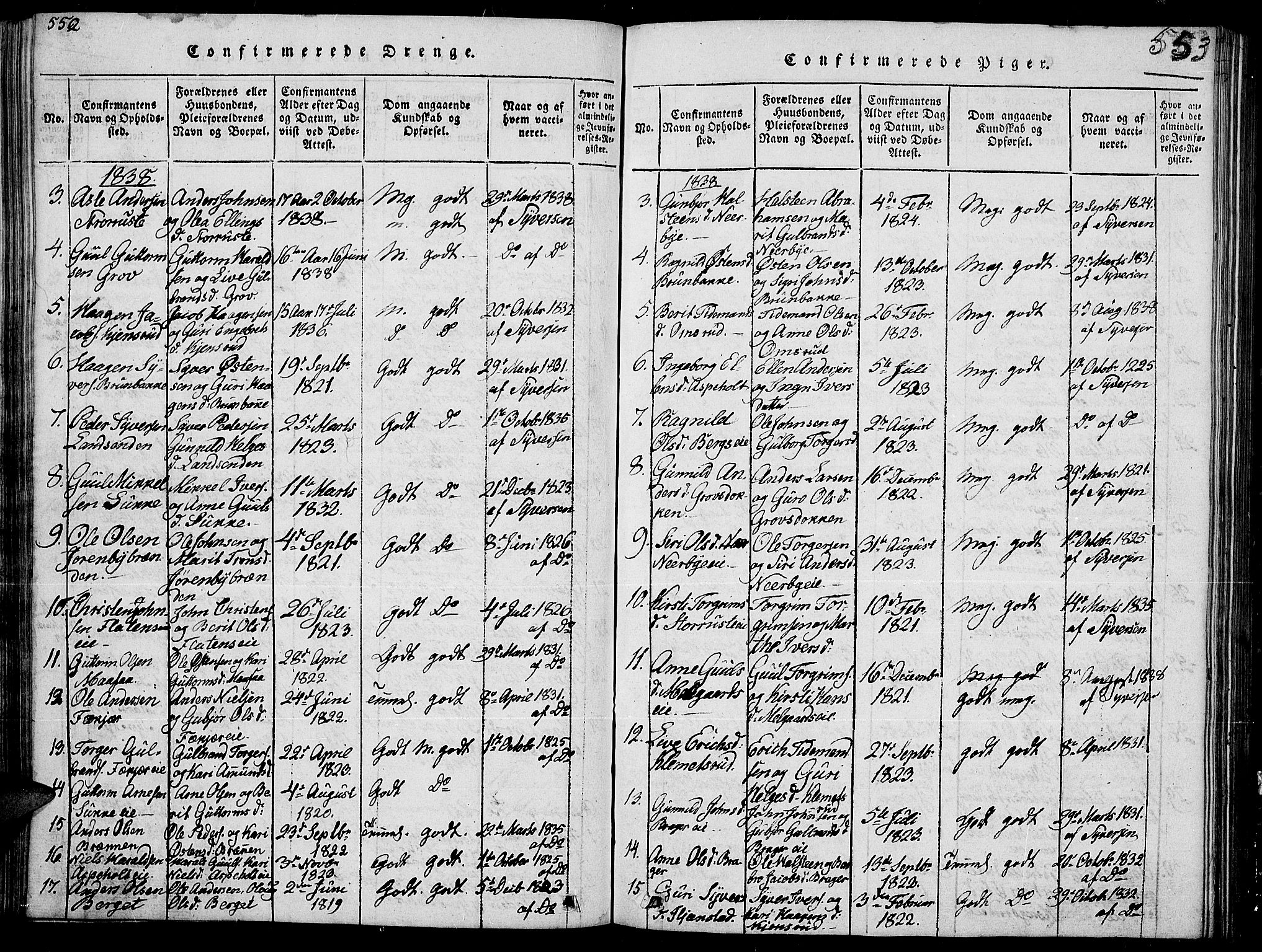 Sør-Aurdal prestekontor, SAH/PREST-128/H/Ha/Hab/L0002: Parish register (copy) no. 2, 1826-1840, p. 552-553