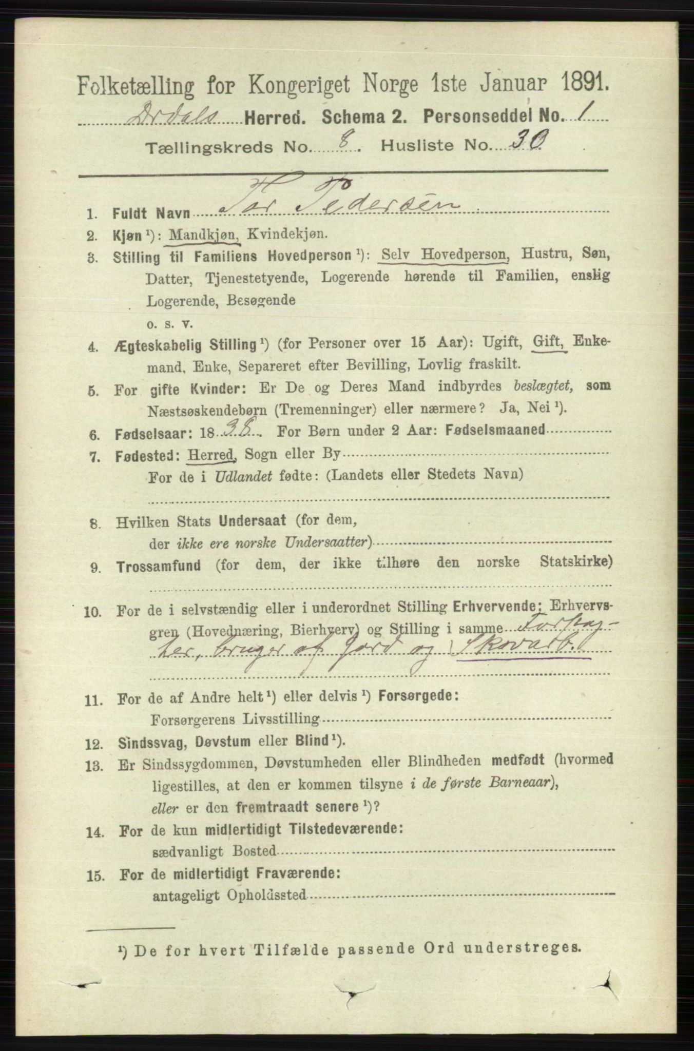 RA, 1891 census for 0817 Drangedal, 1891, p. 2846