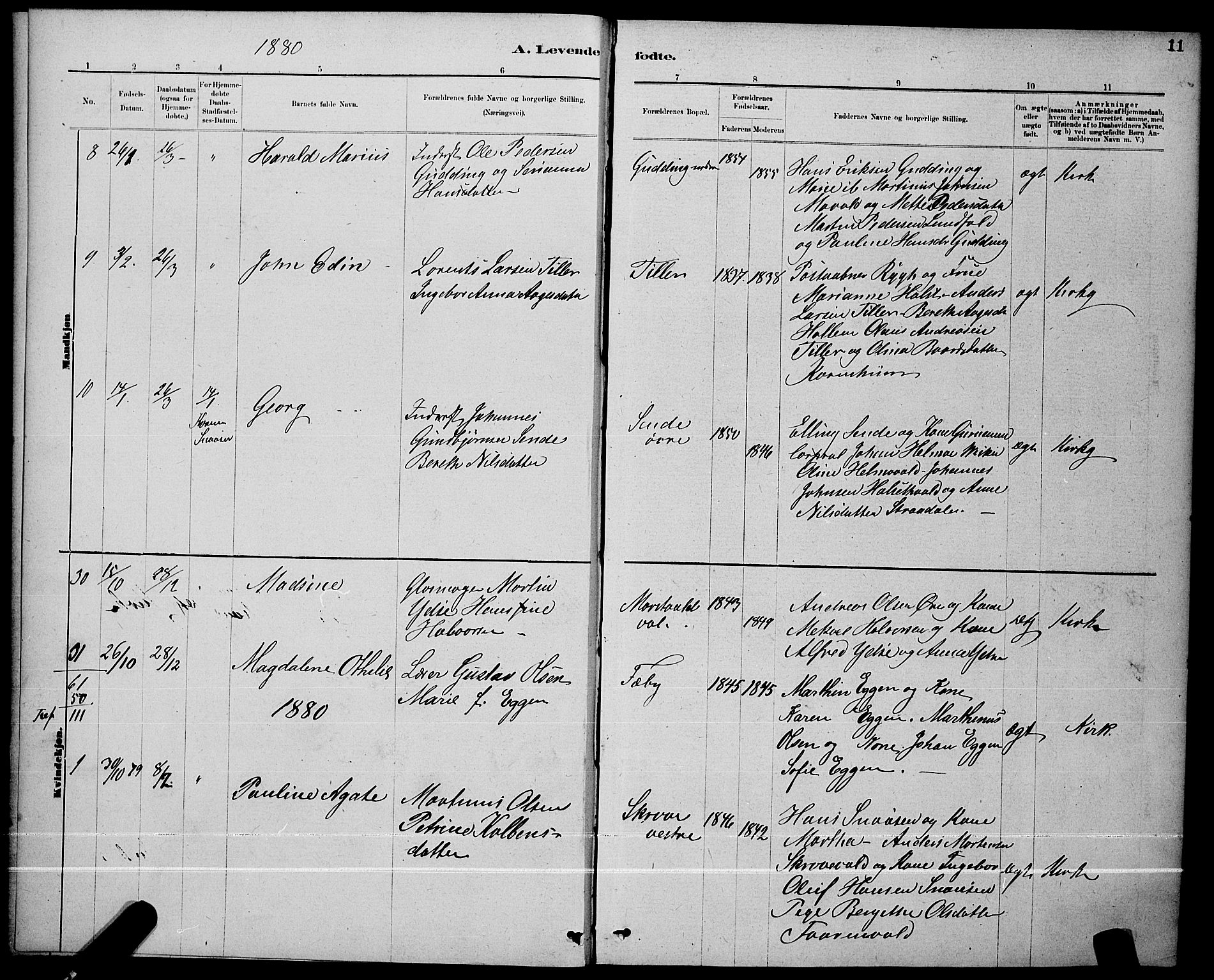 Ministerialprotokoller, klokkerbøker og fødselsregistre - Nord-Trøndelag, SAT/A-1458/723/L0256: Parish register (copy) no. 723C04, 1879-1890, p. 11