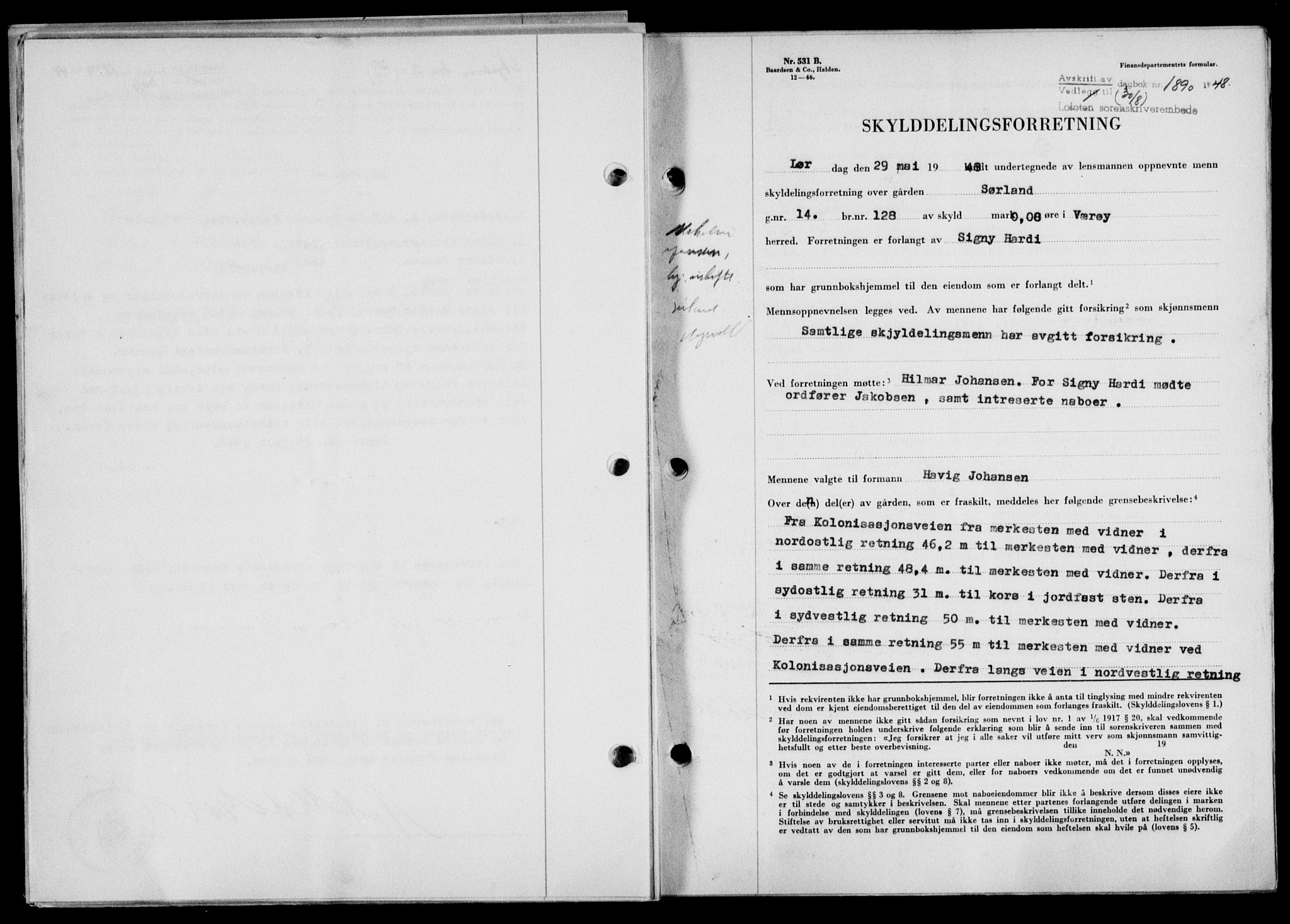 Lofoten sorenskriveri, SAT/A-0017/1/2/2C/L0019a: Mortgage book no. 19a, 1948-1948, Diary no: : 1890/1948