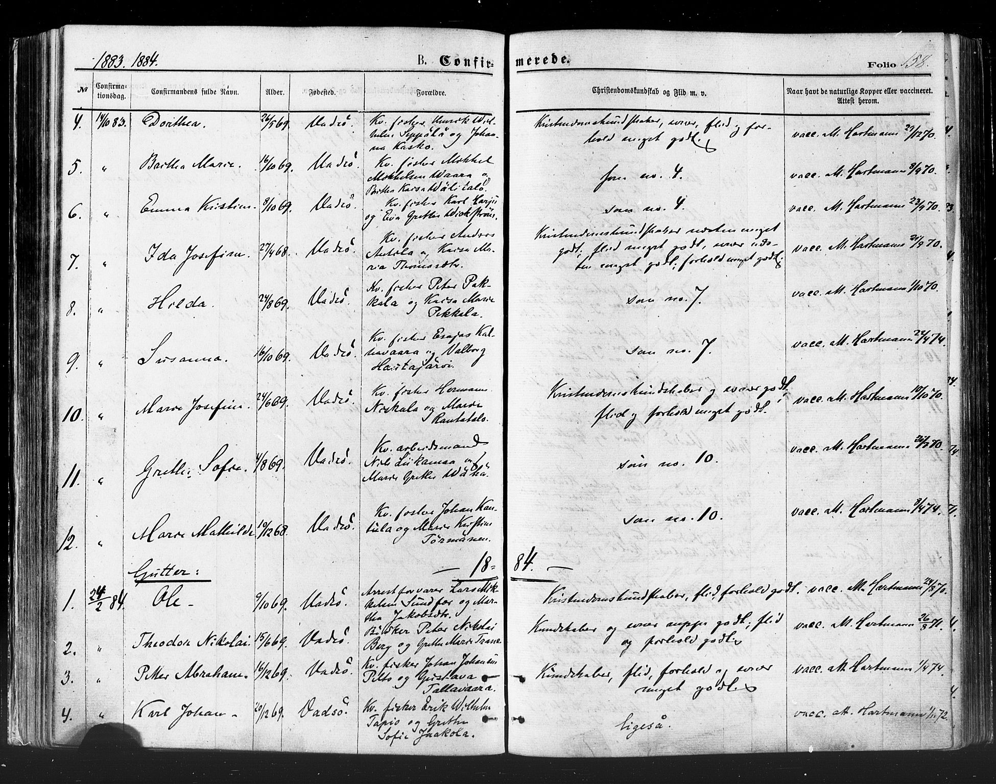 Vadsø sokneprestkontor, SATØ/S-1325/H/Ha/L0005kirke: Parish register (official) no. 5, 1873-1884, p. 158