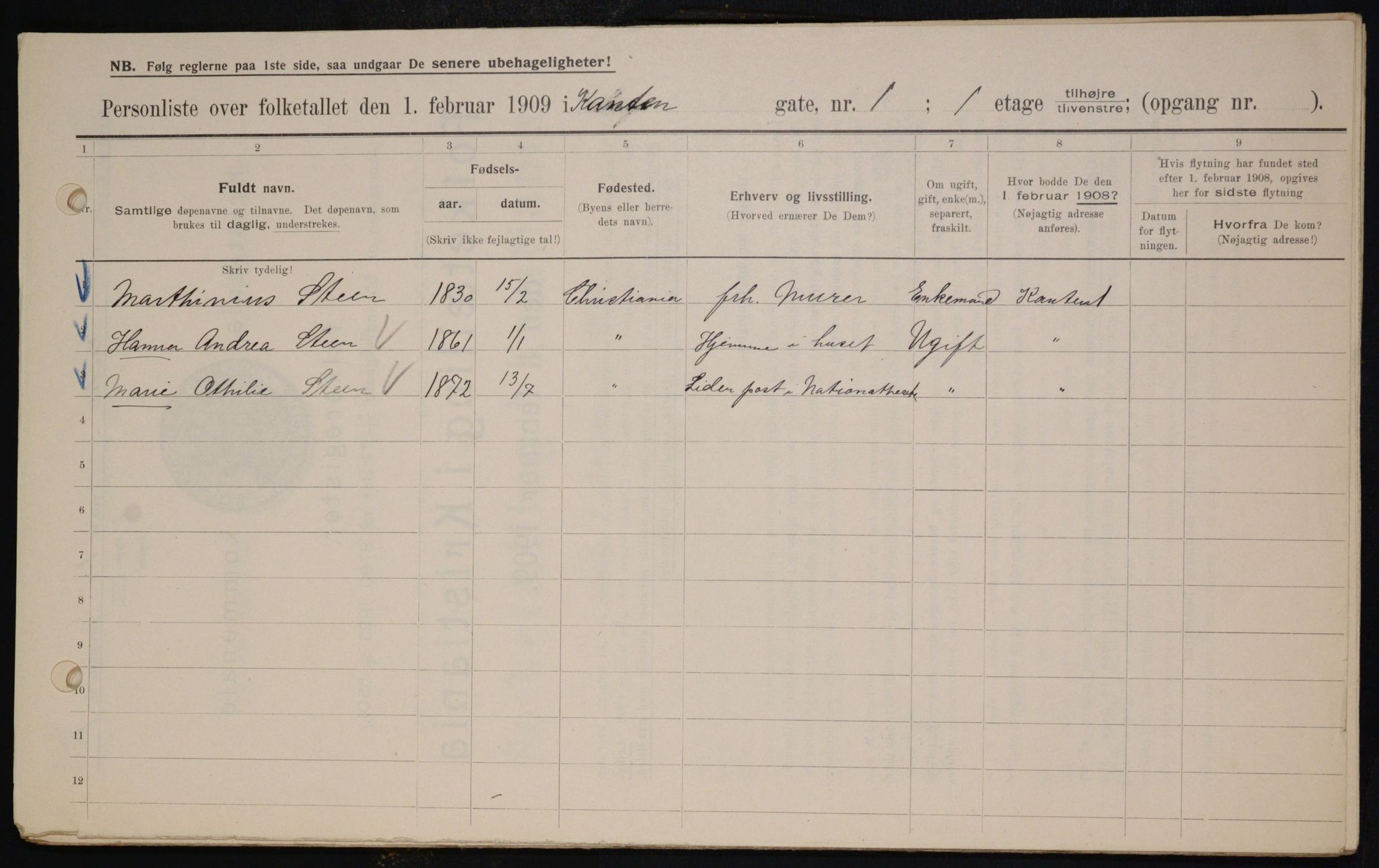 OBA, Municipal Census 1909 for Kristiania, 1909, p. 43956