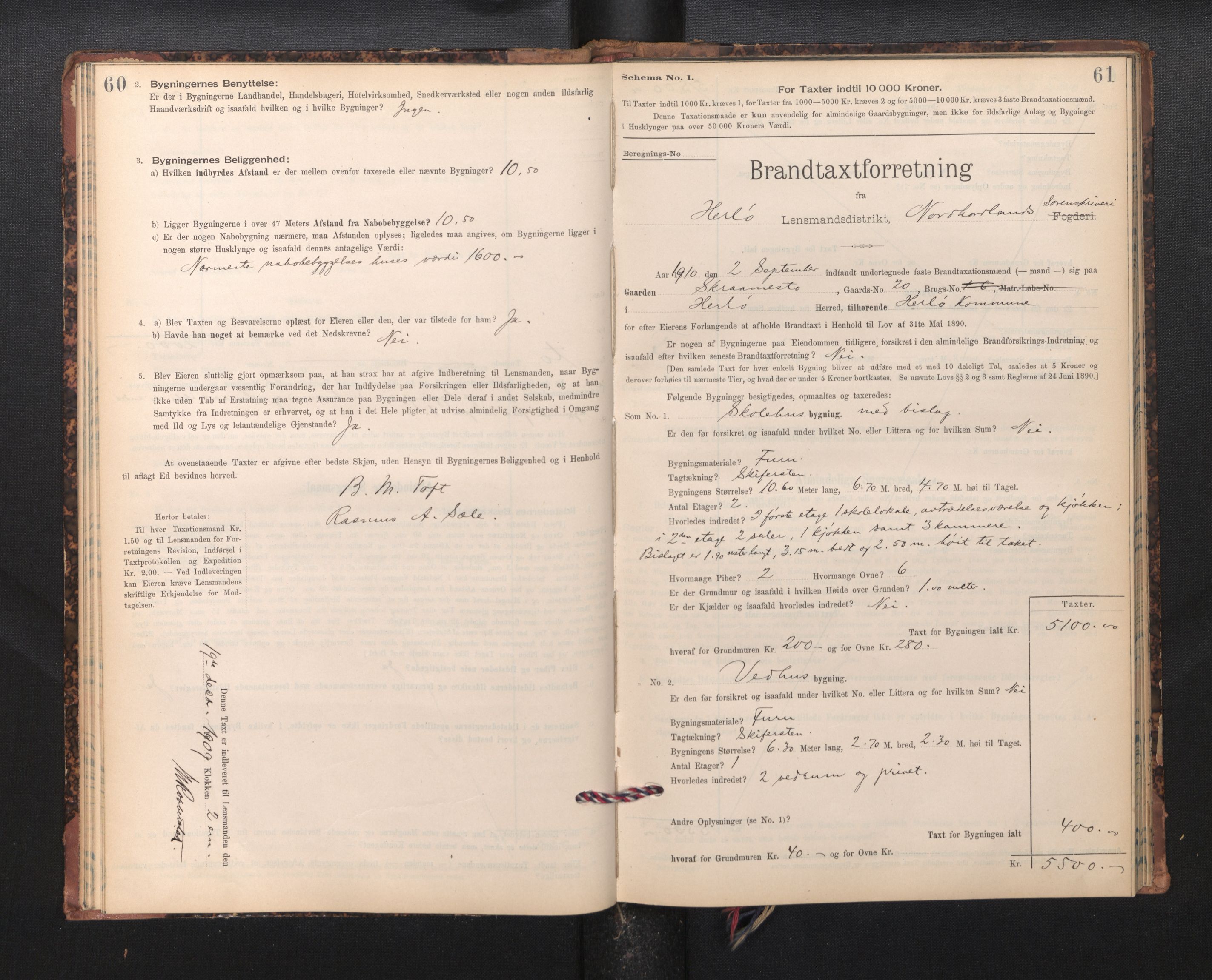 Lensmannen i Herdla, SAB/A-32901/0012/L0003:  Branntakstprotokoll skjematakst, 1897-1916, p. 60-61