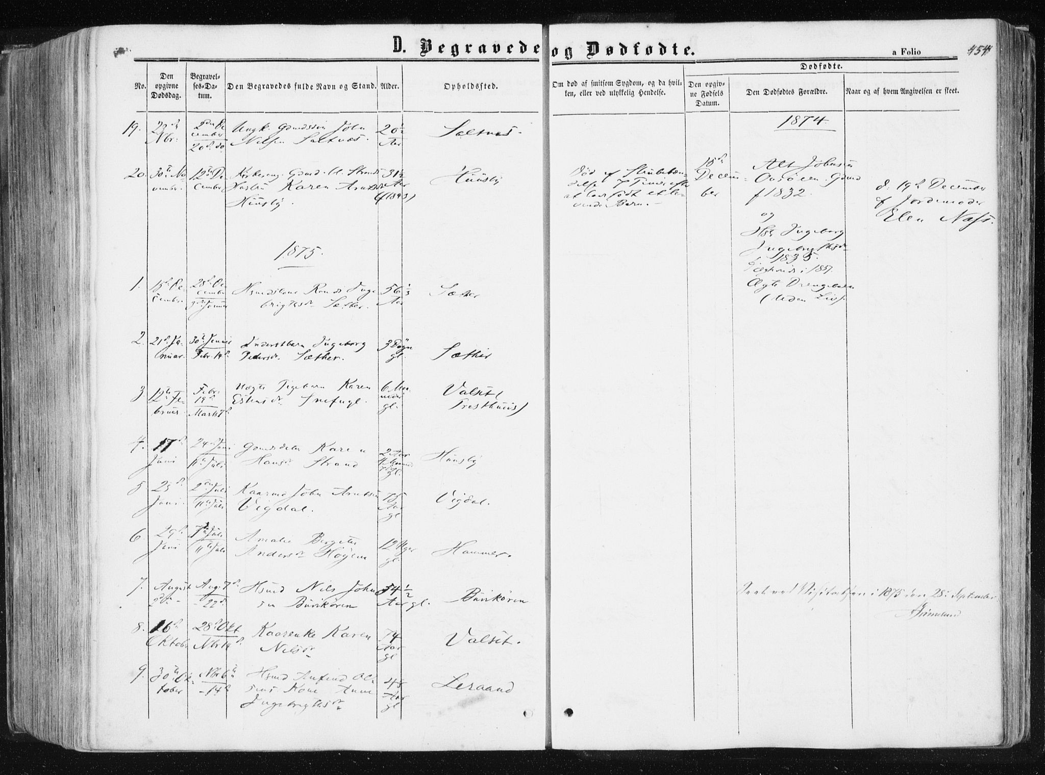 Ministerialprotokoller, klokkerbøker og fødselsregistre - Sør-Trøndelag, SAT/A-1456/612/L0377: Parish register (official) no. 612A09, 1859-1877, p. 454