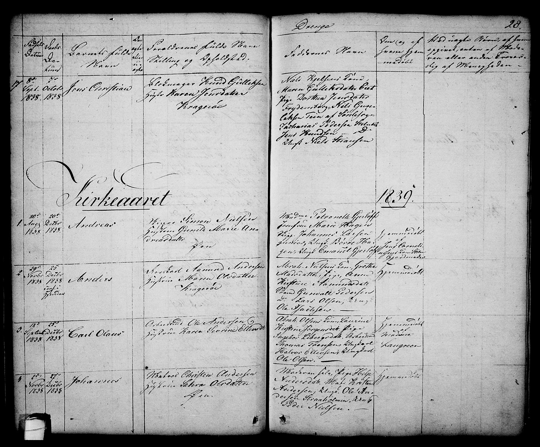 Kragerø kirkebøker, SAKO/A-278/G/Ga/L0003: Parish register (copy) no. 3, 1832-1852, p. 28