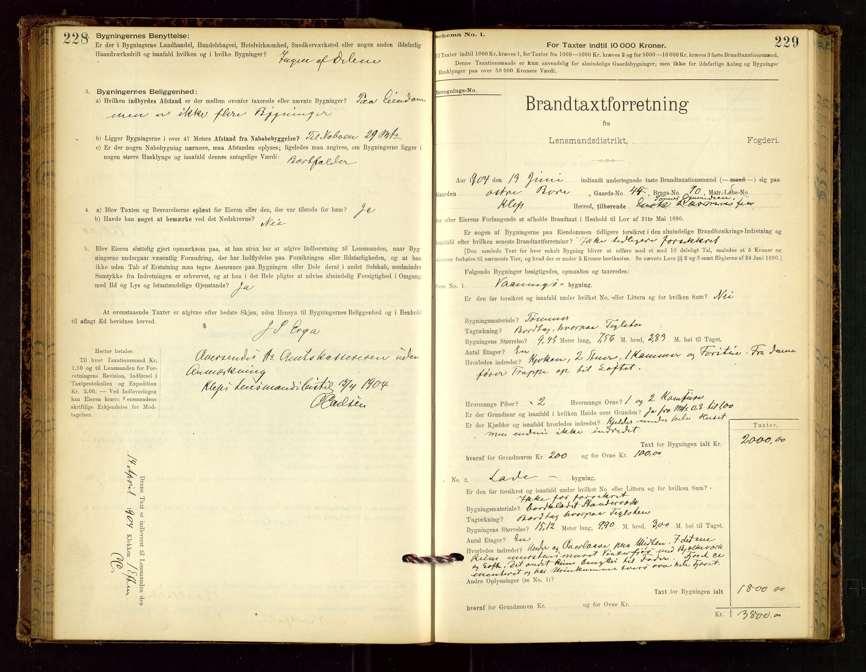 Klepp lensmannskontor, AV/SAST-A-100163/Goc/L0002: "Brandtaxationsprotokol" m/register, 1898-1902, p. 228-229