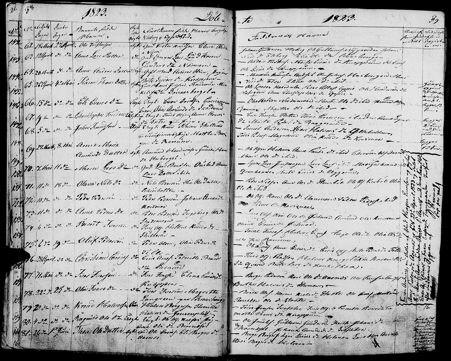 Hof prestekontor, SAH/PREST-038/H/Ha/Haa/L0006: Parish register (official) no. 6, 1822-1841, p. 38-39