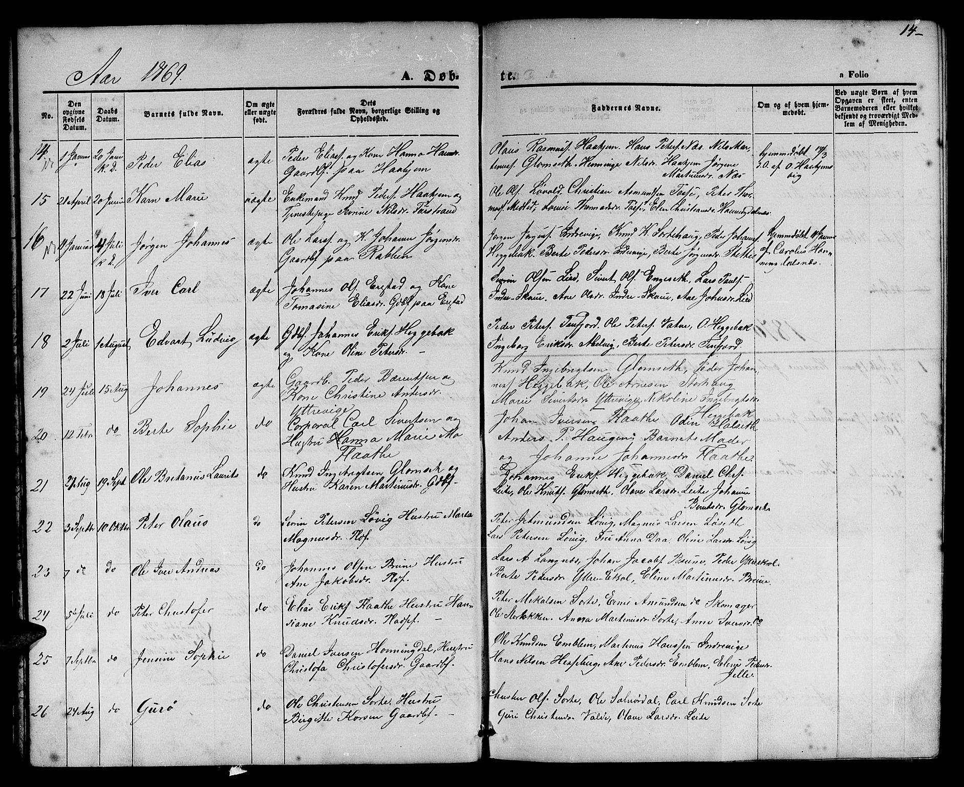 Ministerialprotokoller, klokkerbøker og fødselsregistre - Møre og Romsdal, SAT/A-1454/524/L0364: Parish register (copy) no. 524C05, 1865-1879, p. 14