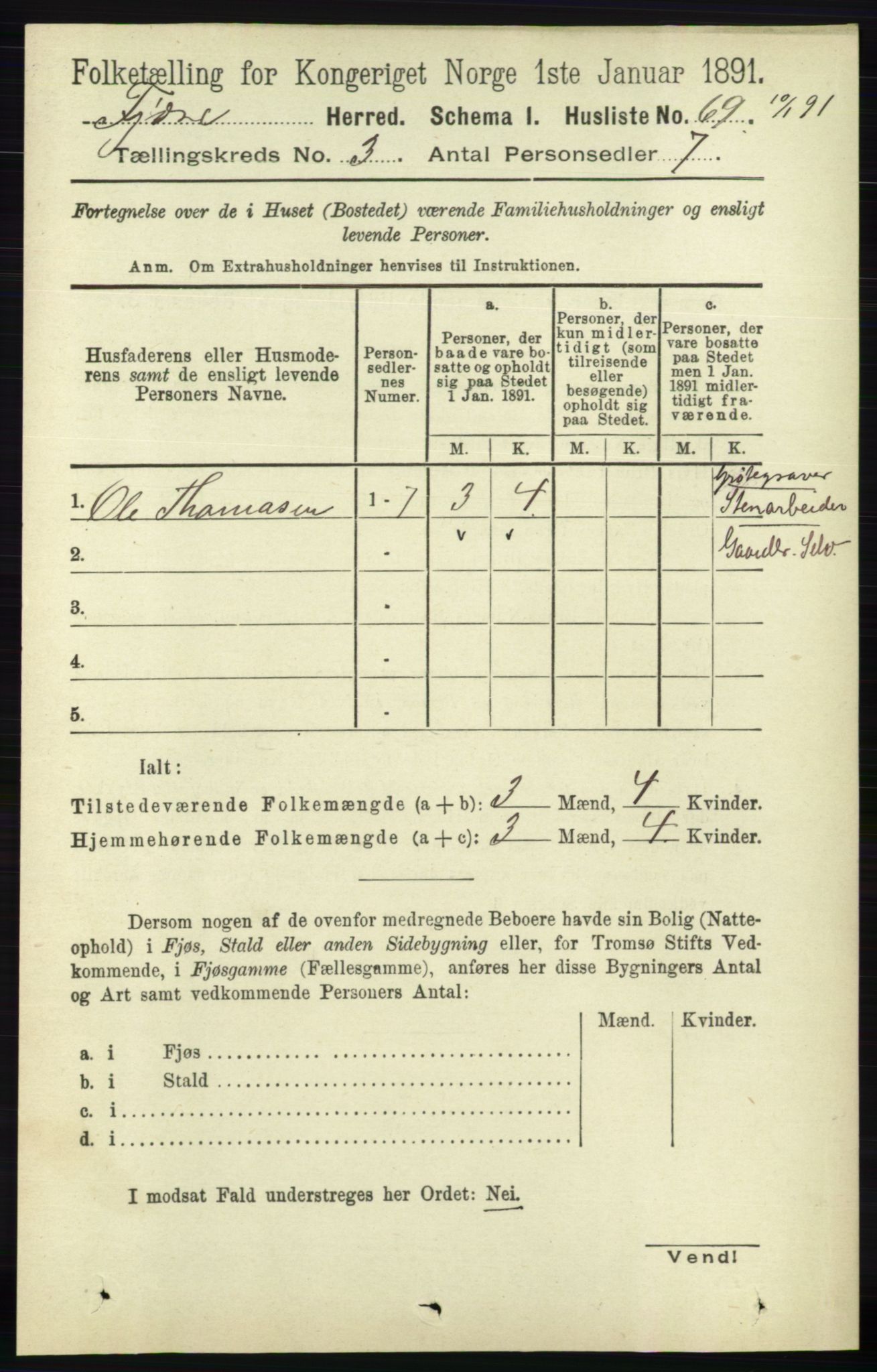 RA, 1891 census for 0923 Fjære, 1891, p. 1377