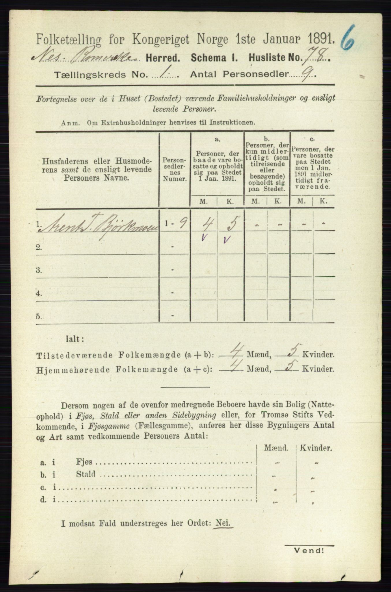 RA, 1891 census for 0236 Nes, 1891, p. 122