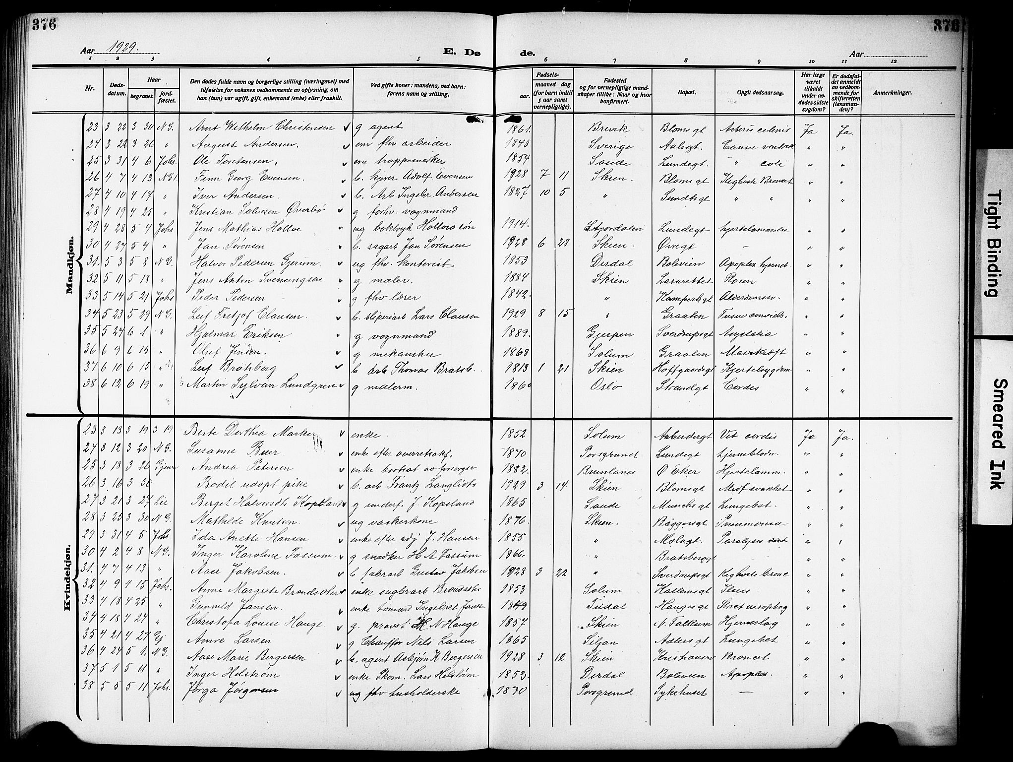 Skien kirkebøker, SAKO/A-302/G/Ga/L0010: Parish register (copy) no. 10, 1920-1931, p. 376