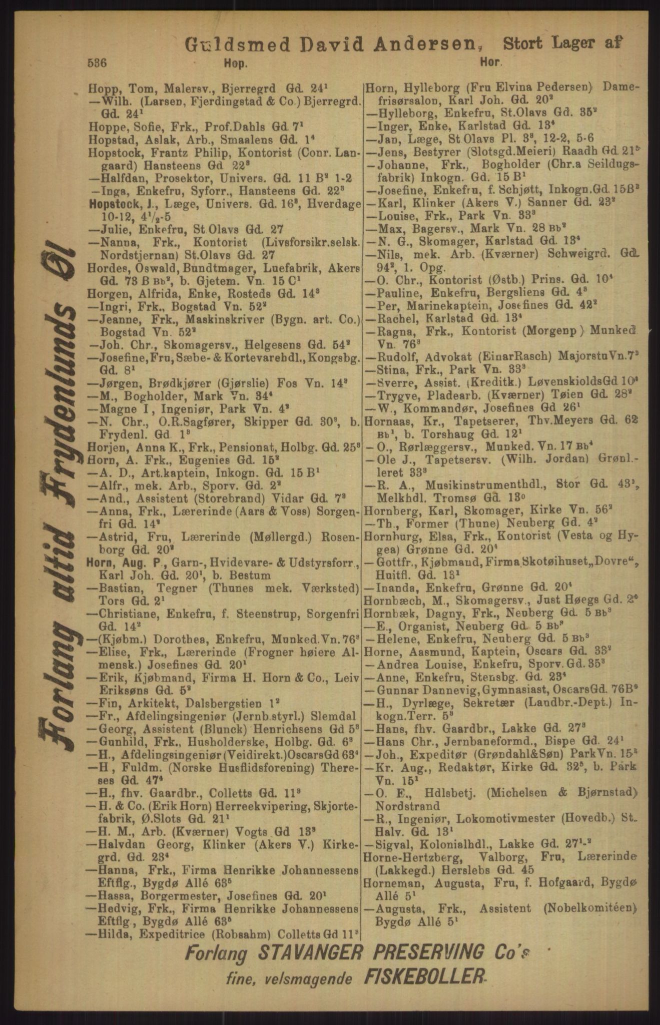 Kristiania/Oslo adressebok, PUBL/-, 1911, p. 536