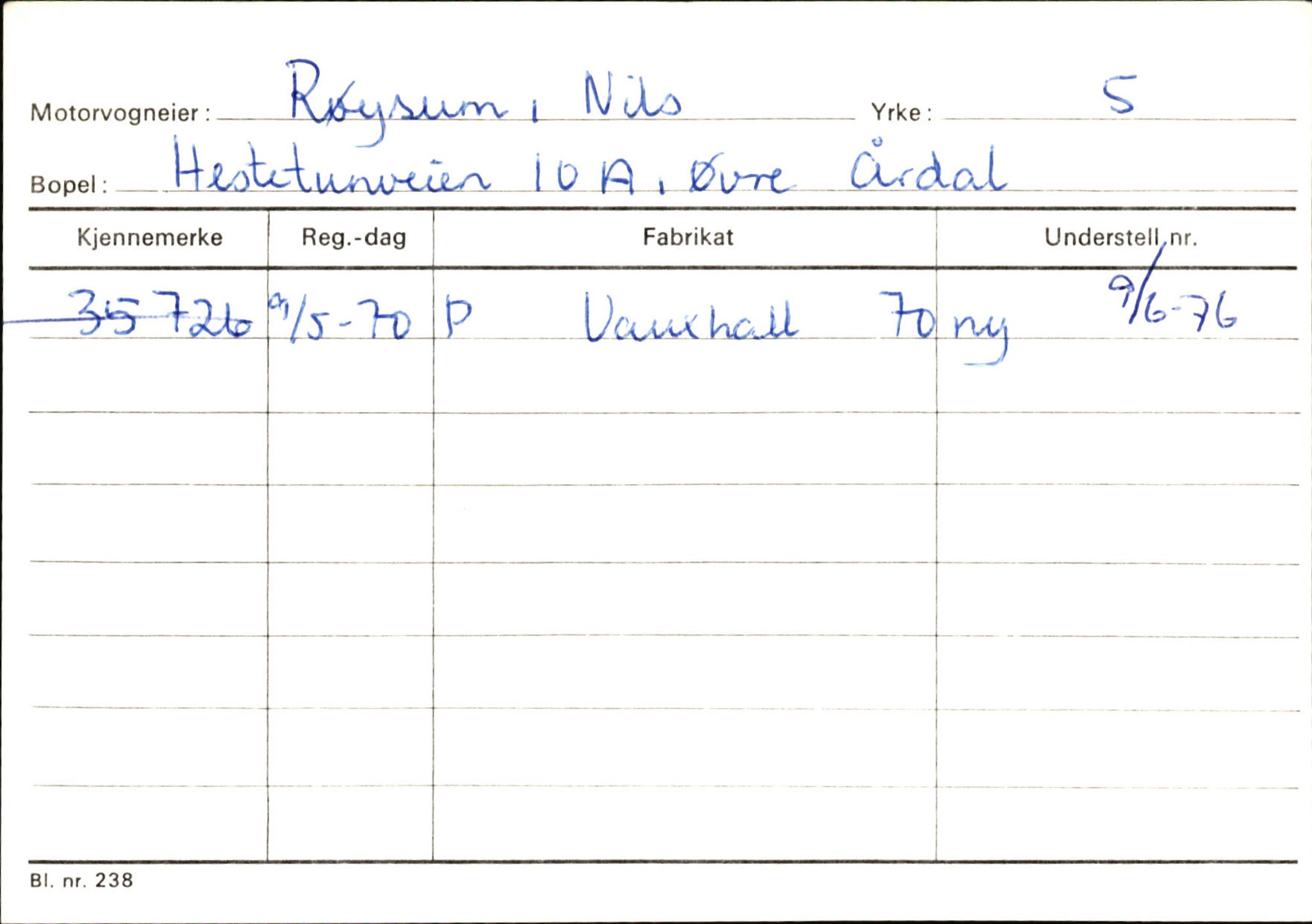 Statens vegvesen, Sogn og Fjordane vegkontor, SAB/A-5301/4/F/L0146: Registerkort Årdal R-Å samt diverse kort, 1945-1975, p. 168