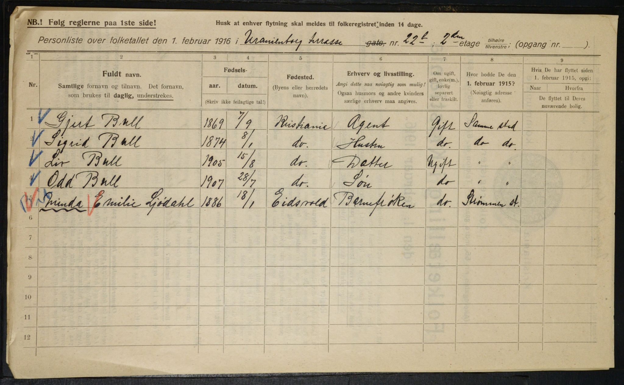 OBA, Municipal Census 1916 for Kristiania, 1916, p. 124069