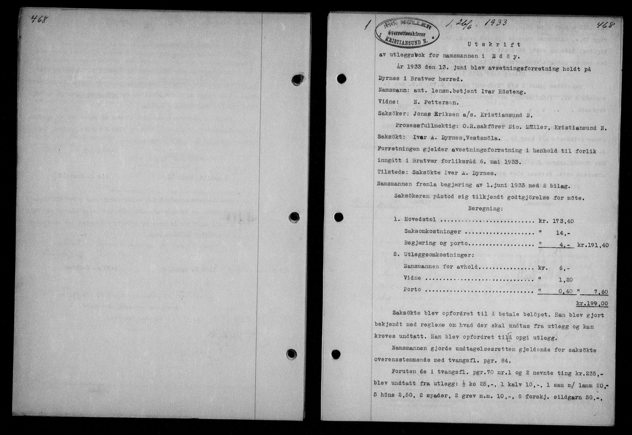 Nordmøre sorenskriveri, AV/SAT-A-4132/1/2/2Ca/L0077: Mortgage book no. 67, 1933-1933, Deed date: 26.06.1933