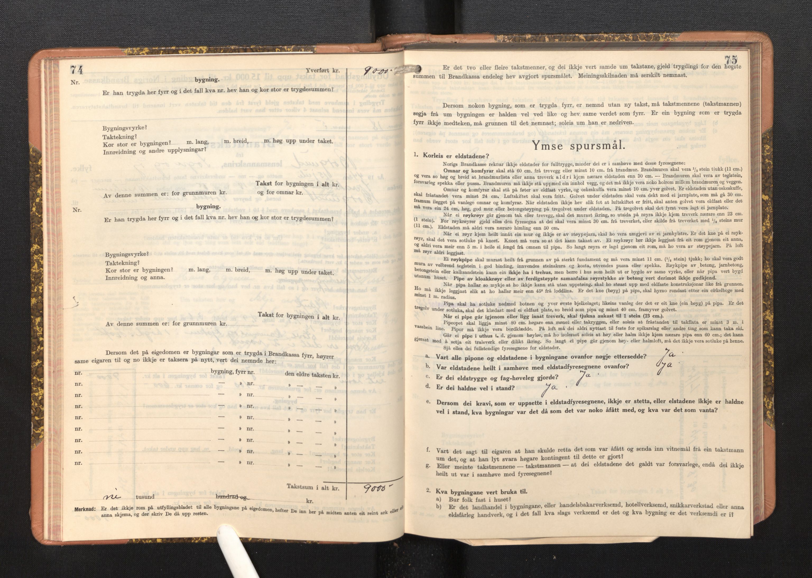 Lensmannen i Borgund, AV/SAB-A-26601/0012/L0004: Branntakstprotokoll, skjematakst, 1937-1953, p. 74-75