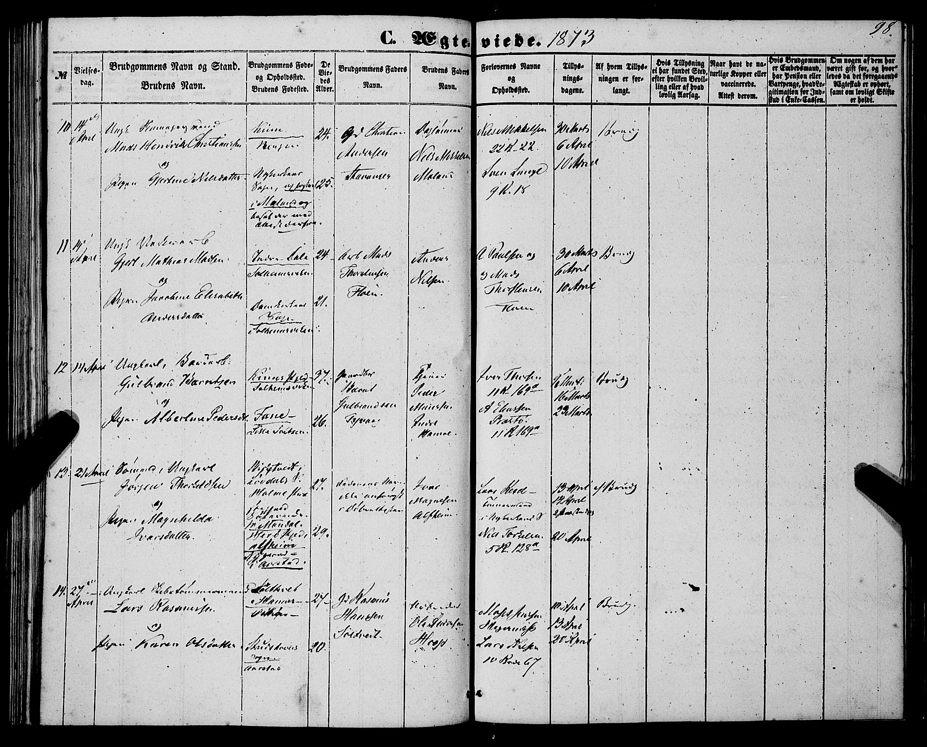 St. Jørgens hospital og Årstad sokneprestembete, AV/SAB-A-99934: Parish register (official) no. A 9, 1853-1878, p. 98