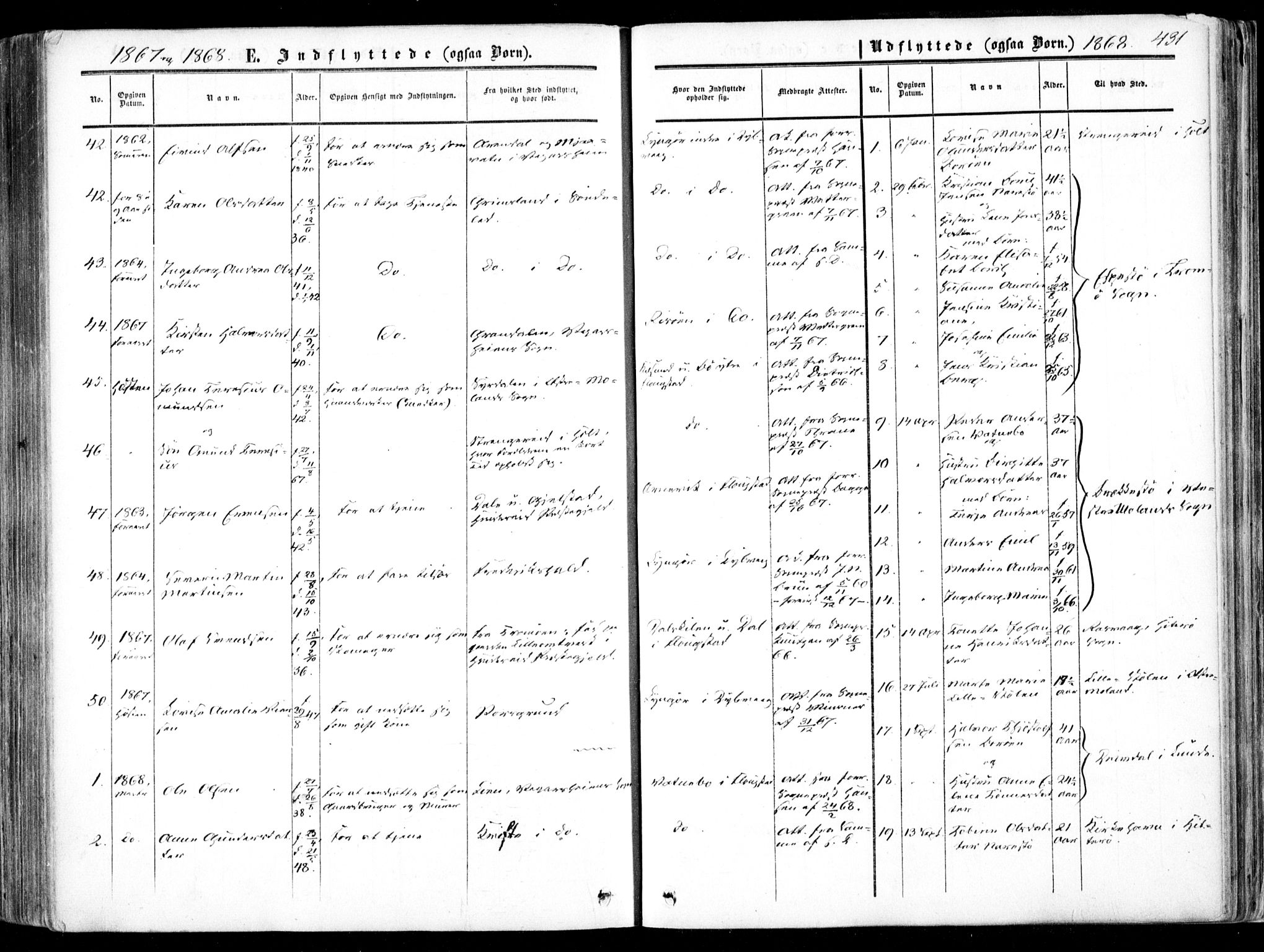 Dypvåg sokneprestkontor, SAK/1111-0007/F/Fa/Faa/L0006: Parish register (official) no. A 6, 1855-1872, p. 431