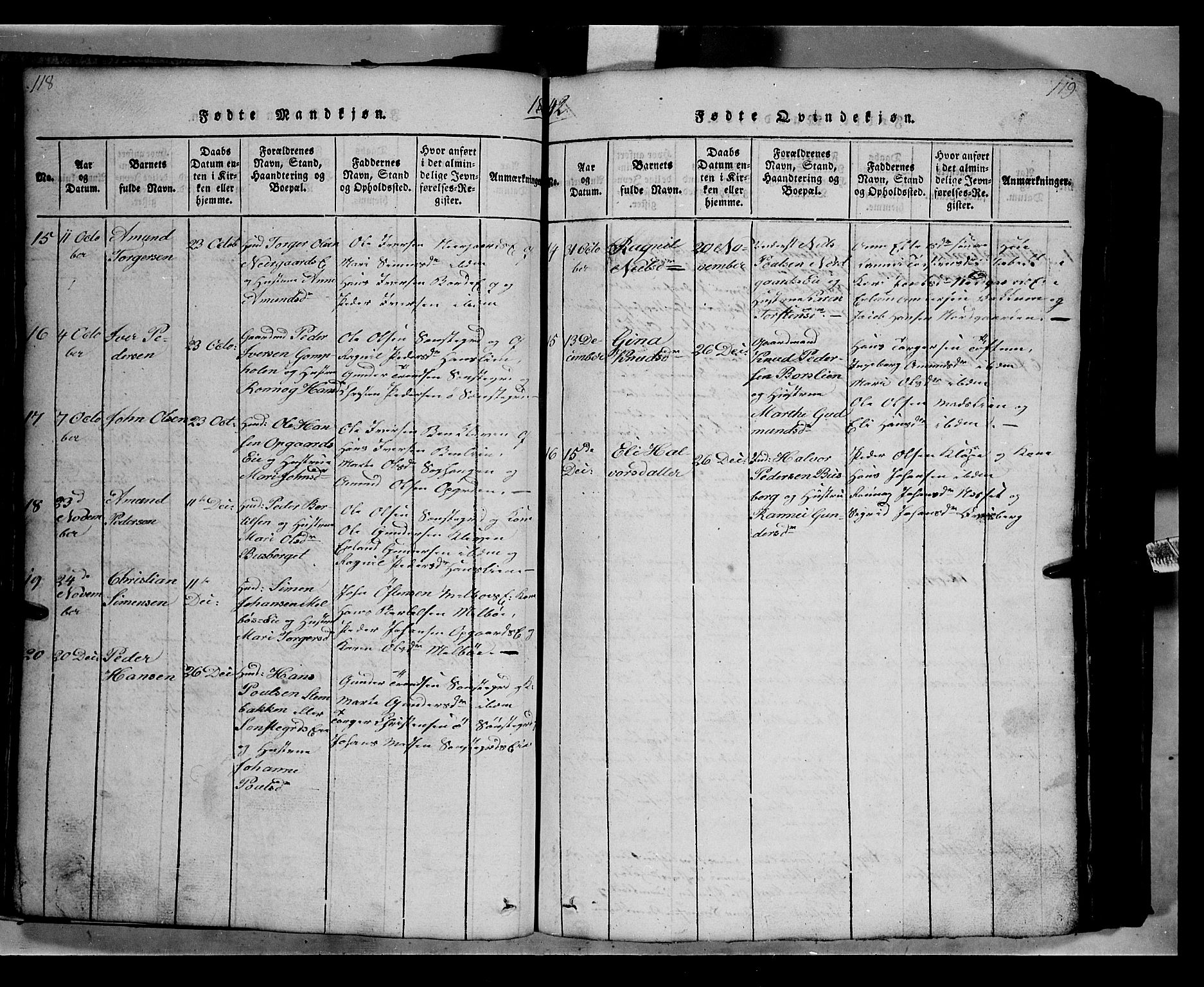 Gausdal prestekontor, SAH/PREST-090/H/Ha/Hab/L0002: Parish register (copy) no. 2, 1818-1874, p. 118-119