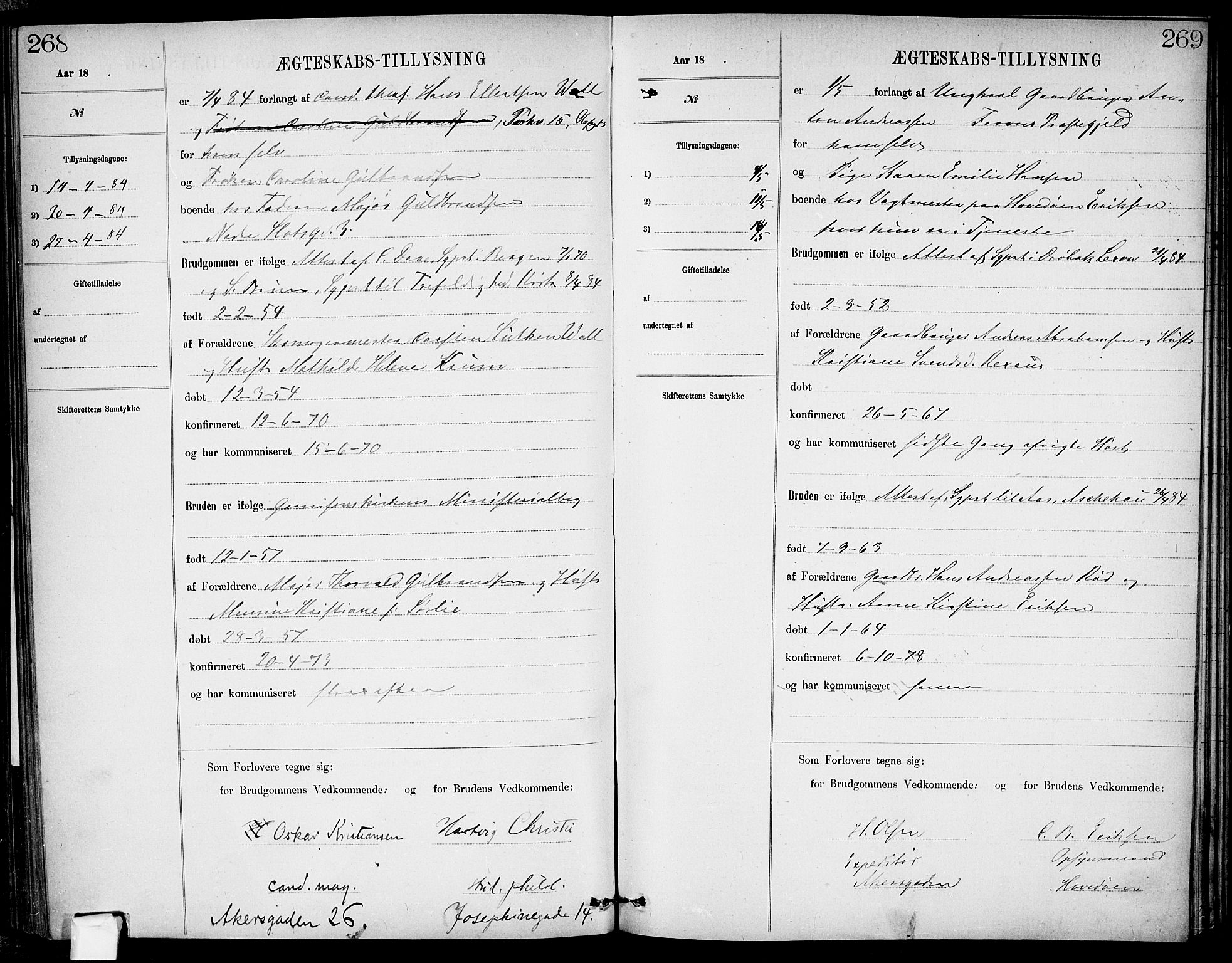 Garnisonsmenigheten Kirkebøker, AV/SAO-A-10846/H/Ha/L0007: Banns register no. I 7, 1872-1893, p. 268-269