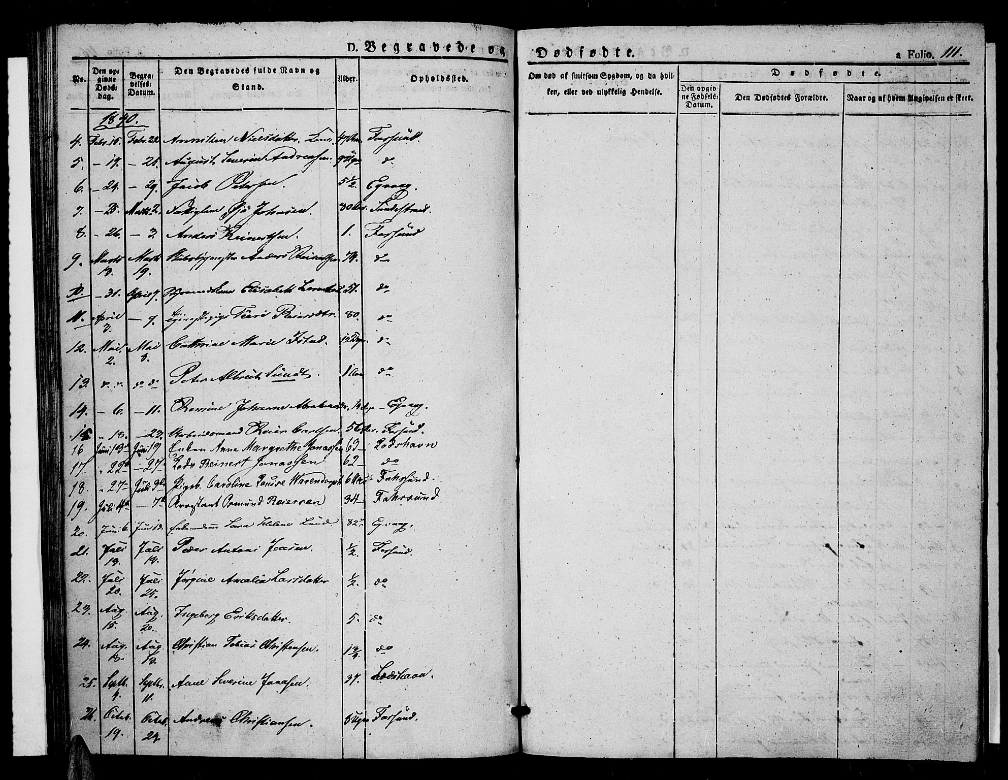 Farsund sokneprestkontor, SAK/1111-0009/F/Fa/L0003: Parish register (official) no. A 3, 1836-1846, p. 111