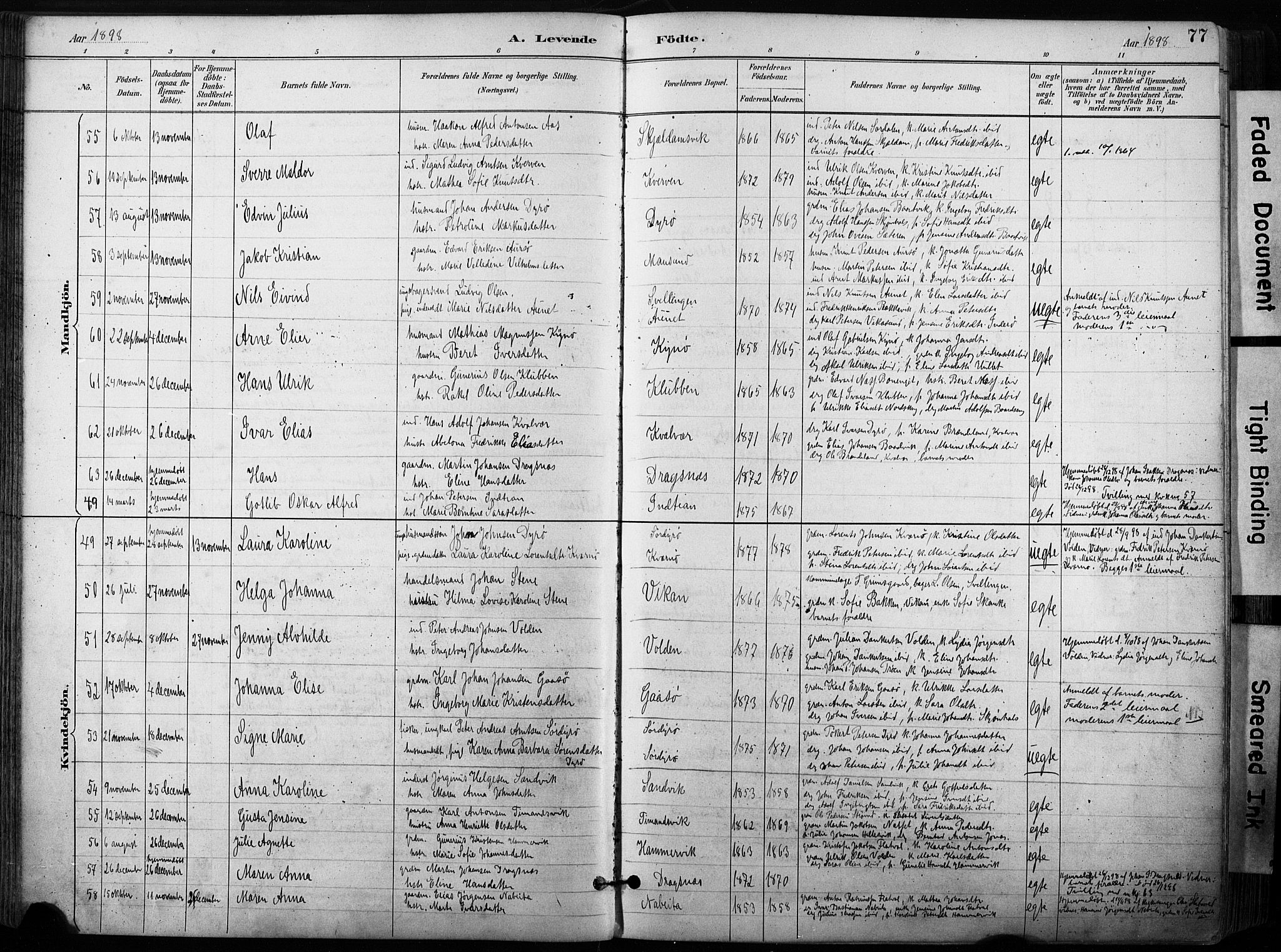 Ministerialprotokoller, klokkerbøker og fødselsregistre - Sør-Trøndelag, SAT/A-1456/640/L0579: Parish register (official) no. 640A04, 1889-1902, p. 77